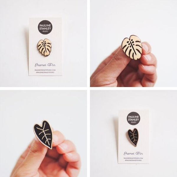 New Gold Enamel Pins: Monstera Leaf + Alocasia Heart Leaf 2