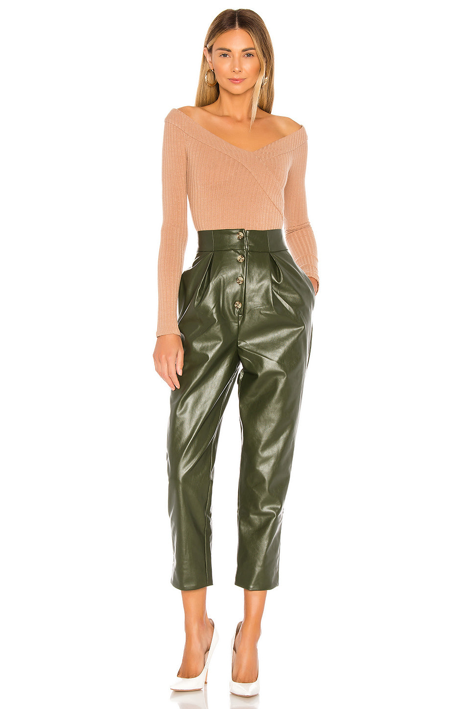 olive green faux leather pants