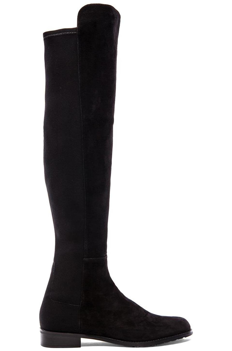 black suede stretch knee high boots