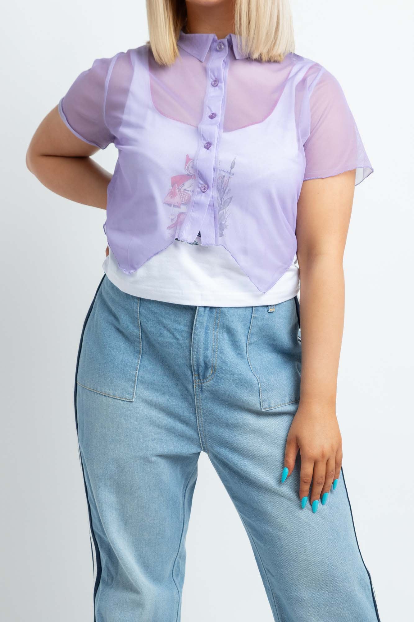 Daisy Street Plus Mesh Shirt in Lilac