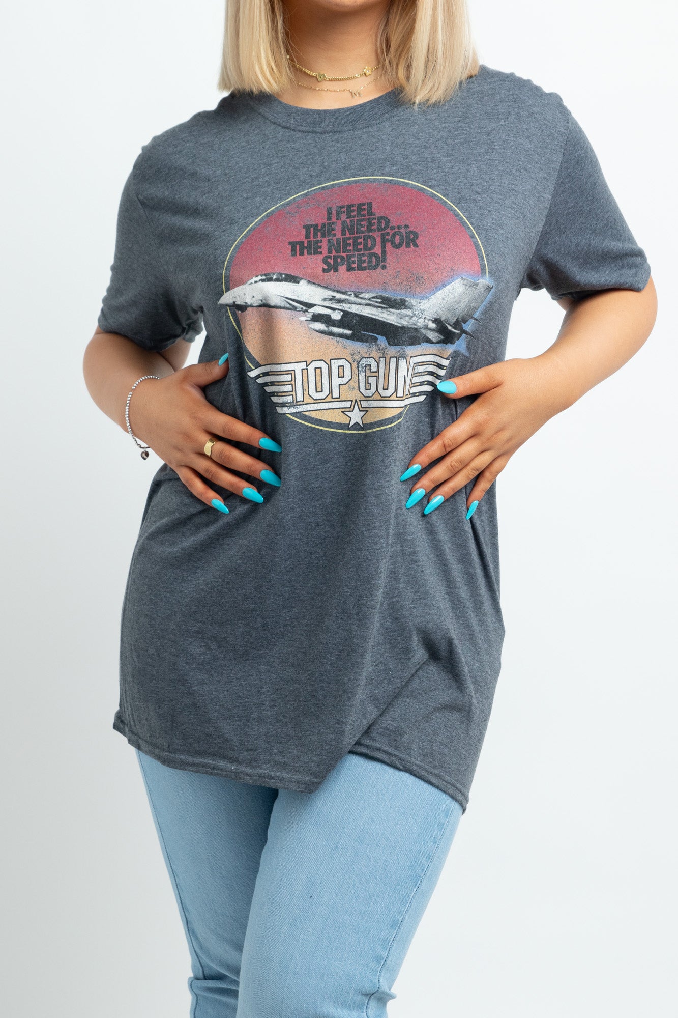 Daisy Street Top Gun Licensed T-Shirt in Grey