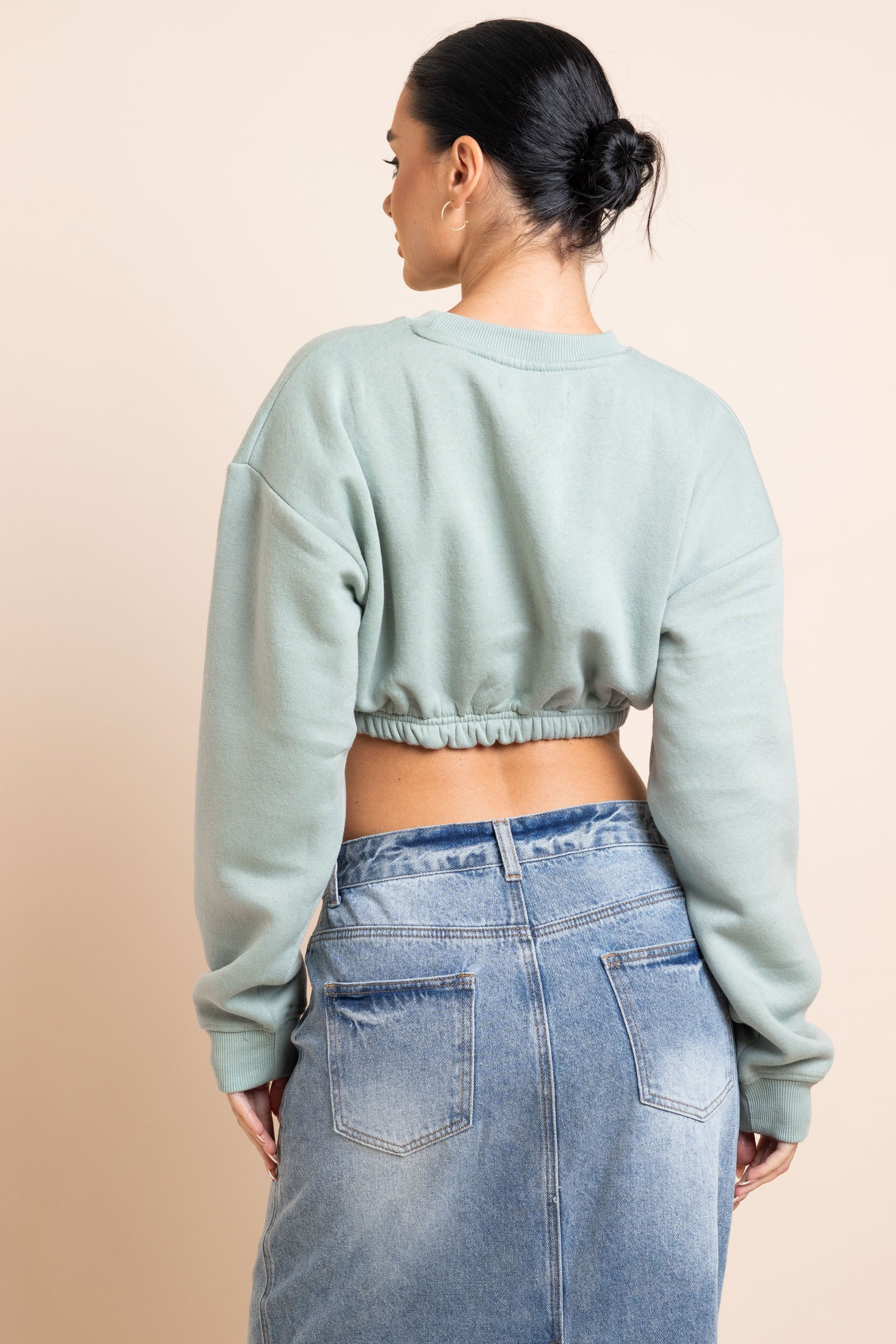 Daisy Street Crop Sweater in Salt Green