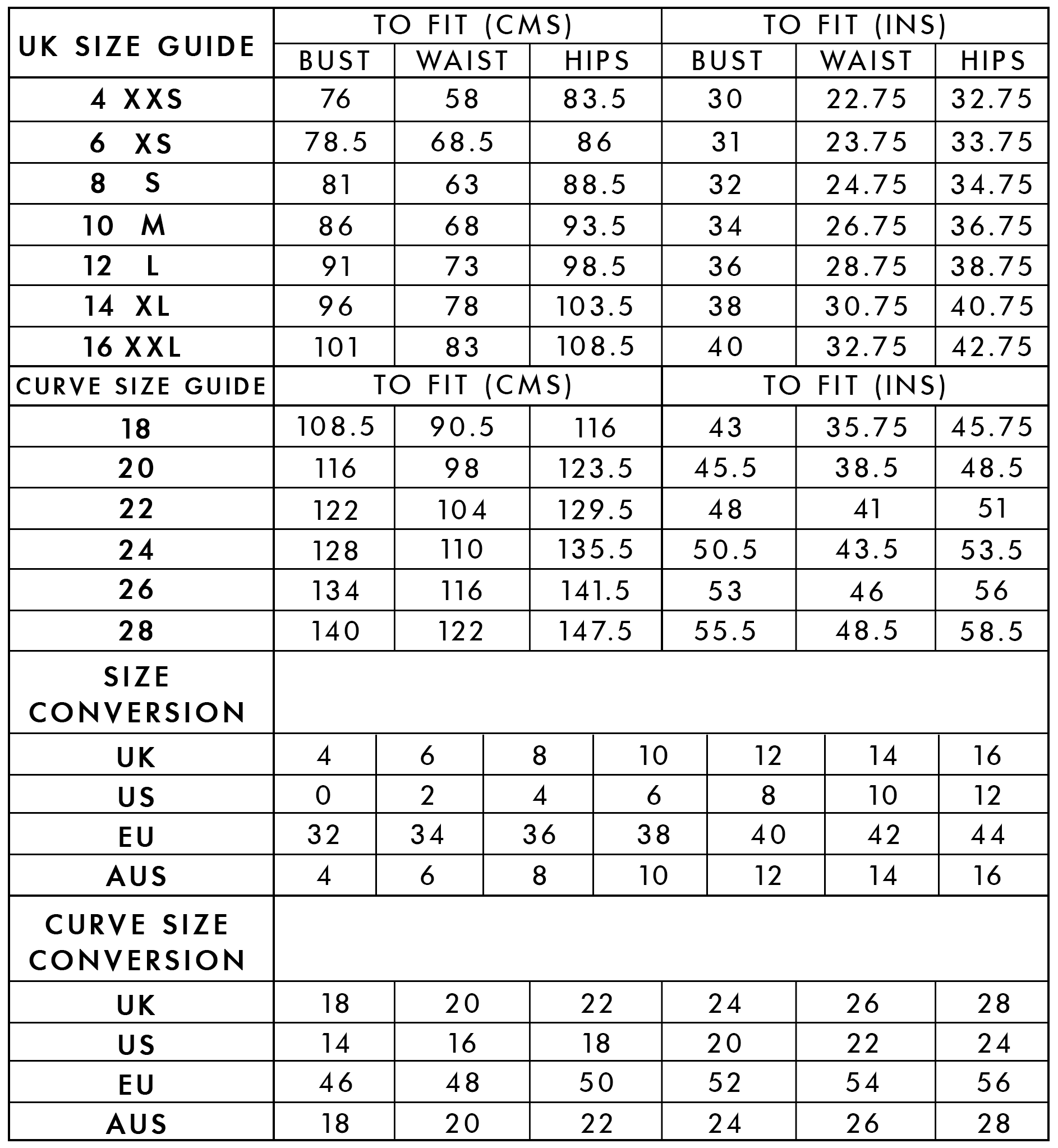 Size Chart – Daisy Street