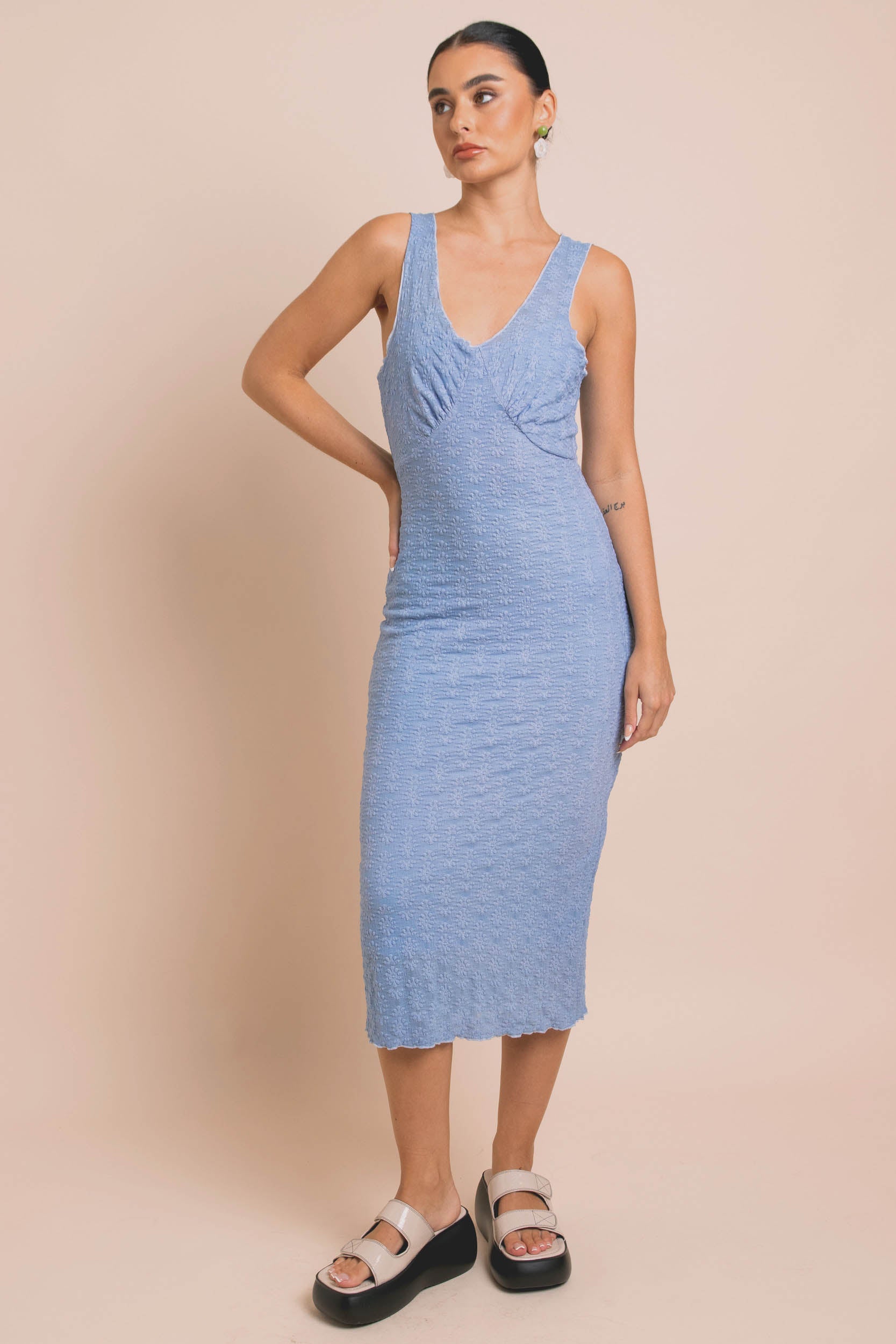 Daisy Street Mesh Midi Dress With Elastic Detail