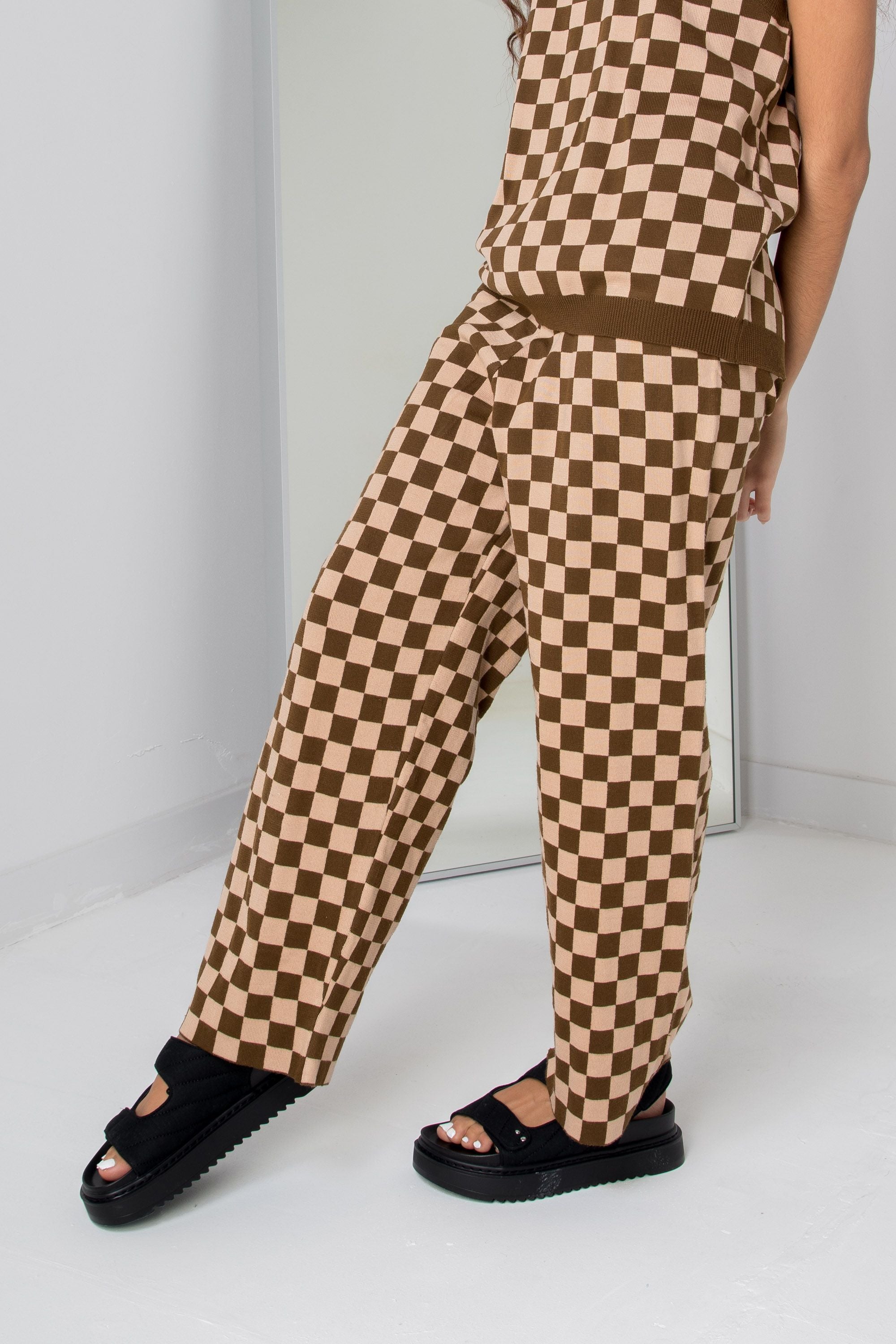 Daisy Street Relaxed Wide Leg Trousers In Checkerboard Print