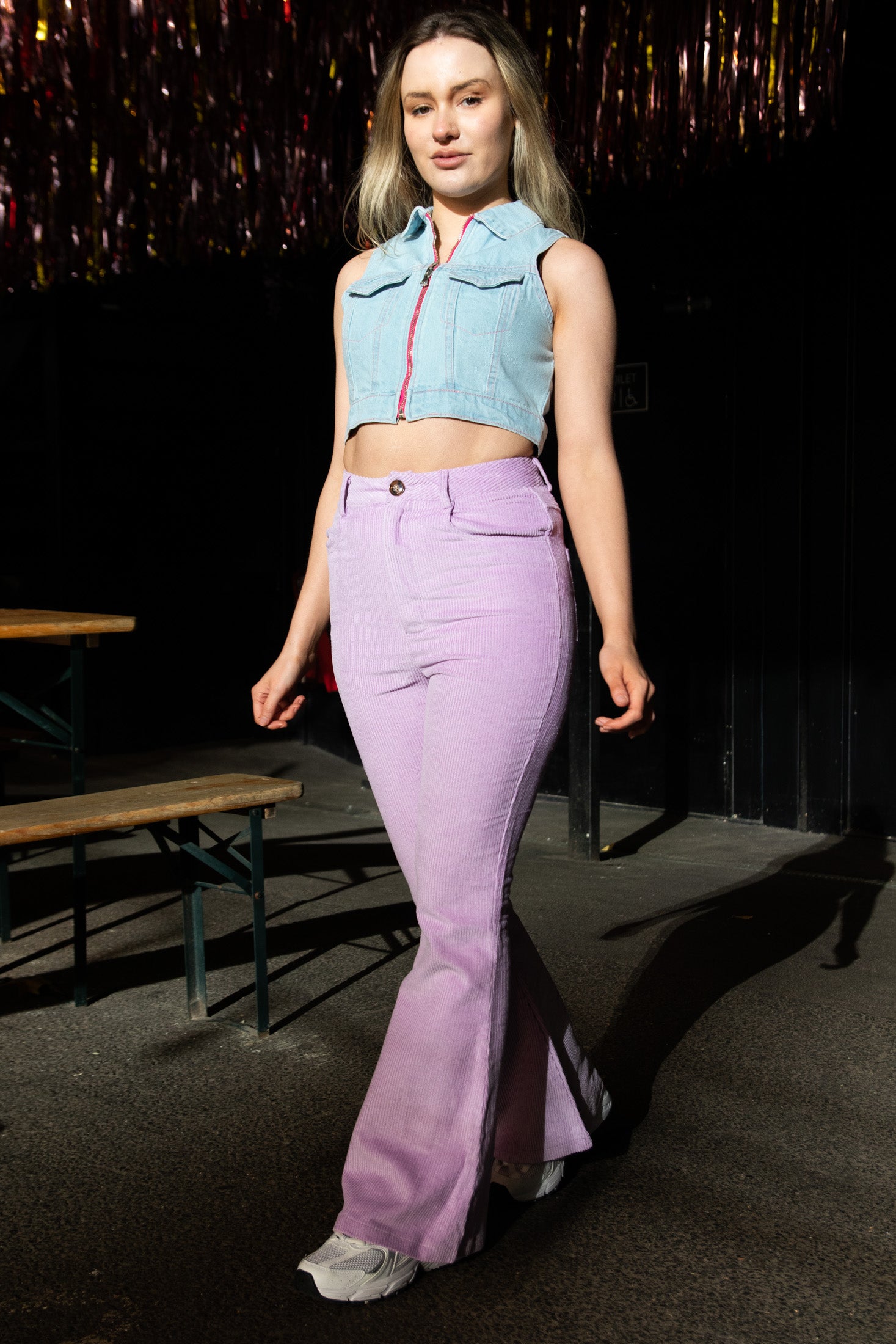 Daisy Street X Bratz High Waist Corduroy Flares with Bratz Kiss Pocket in Lilac