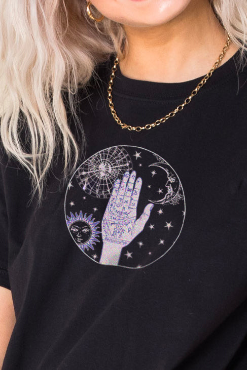 Daisy Street Relaxed T-Shirt with Palmistry Print