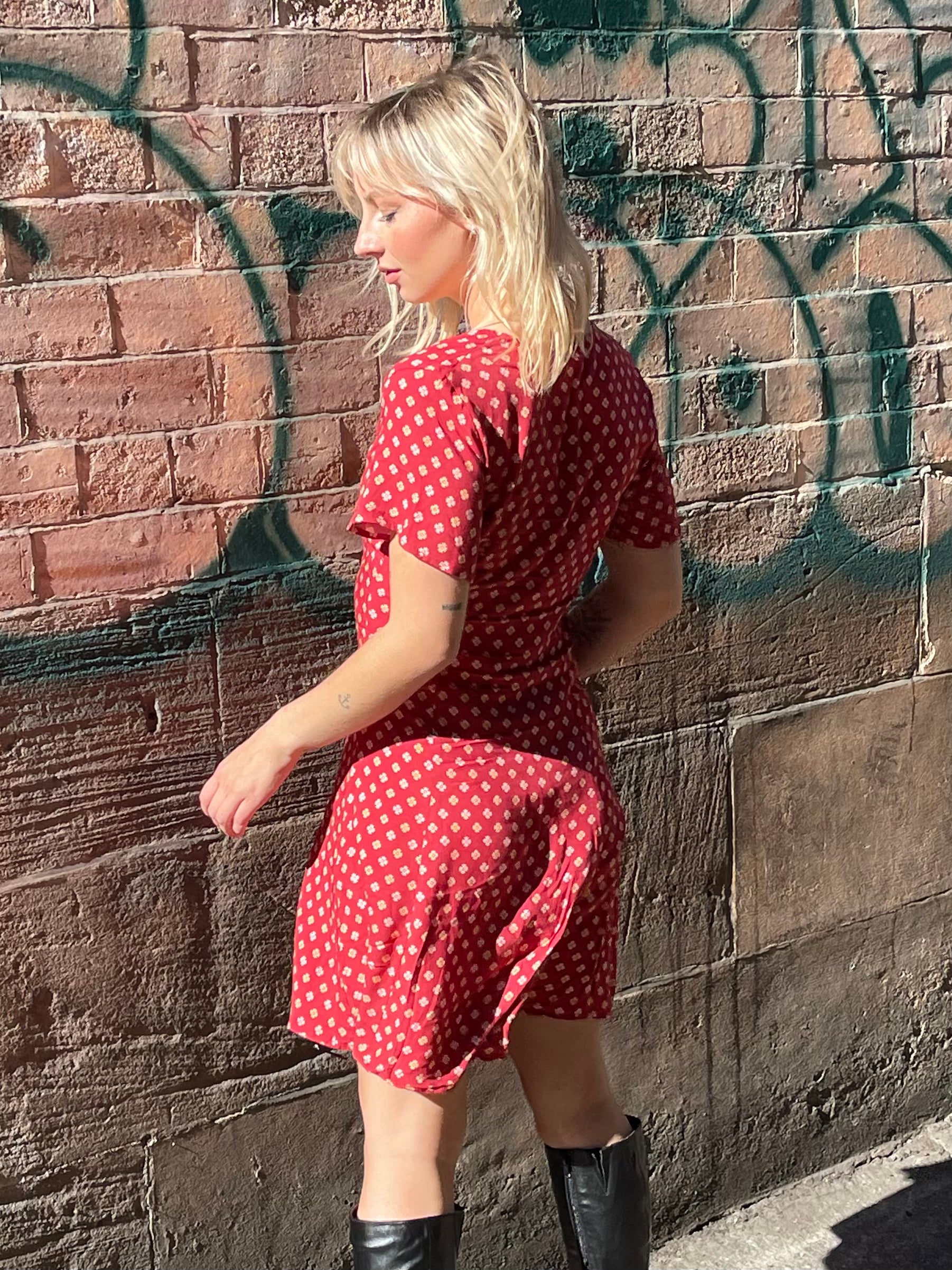 Daisy Street Skater Dress in Red Orange Floral Print