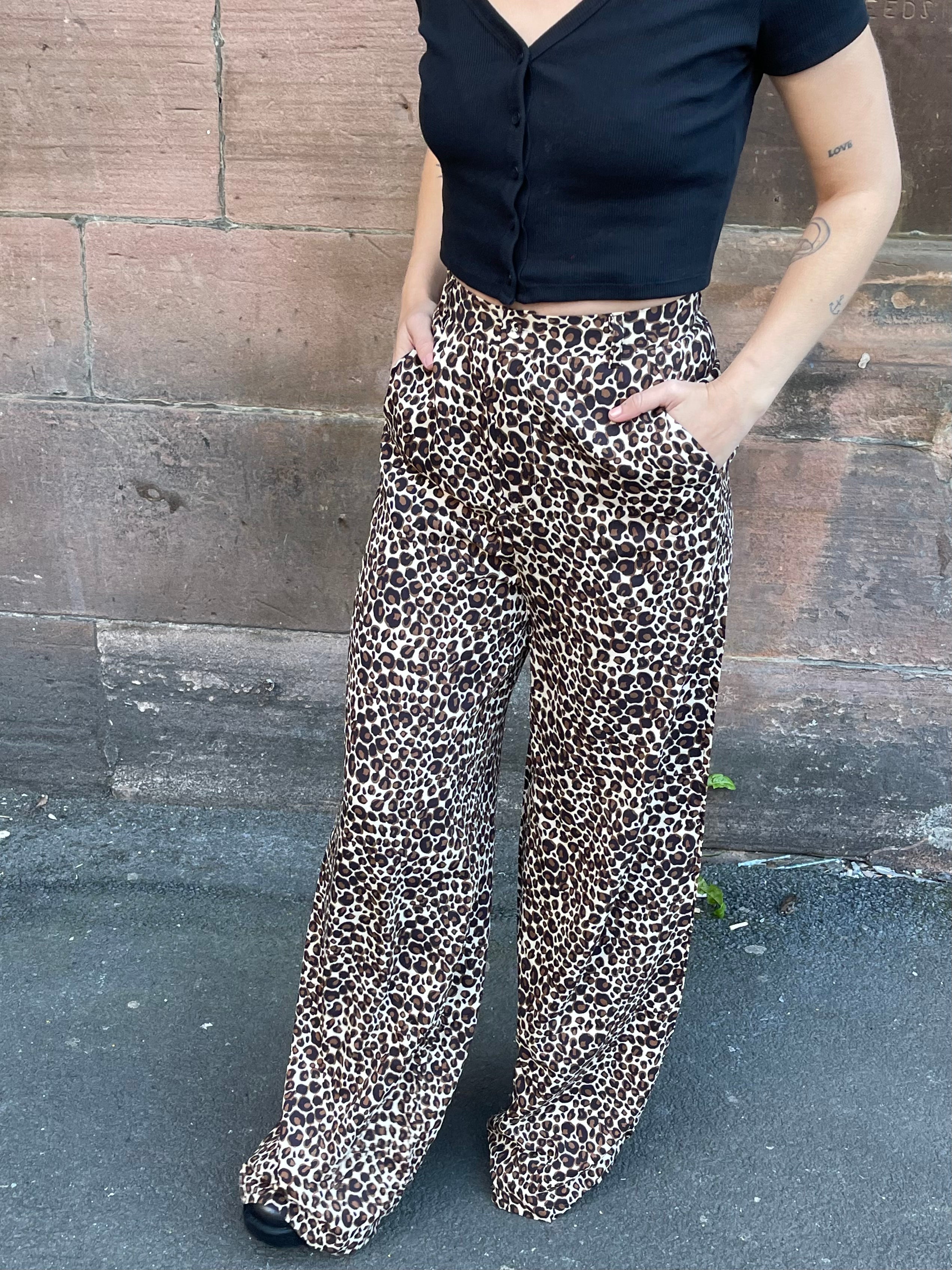 Daisy Street Wide Leg Trousers in Leopard Print