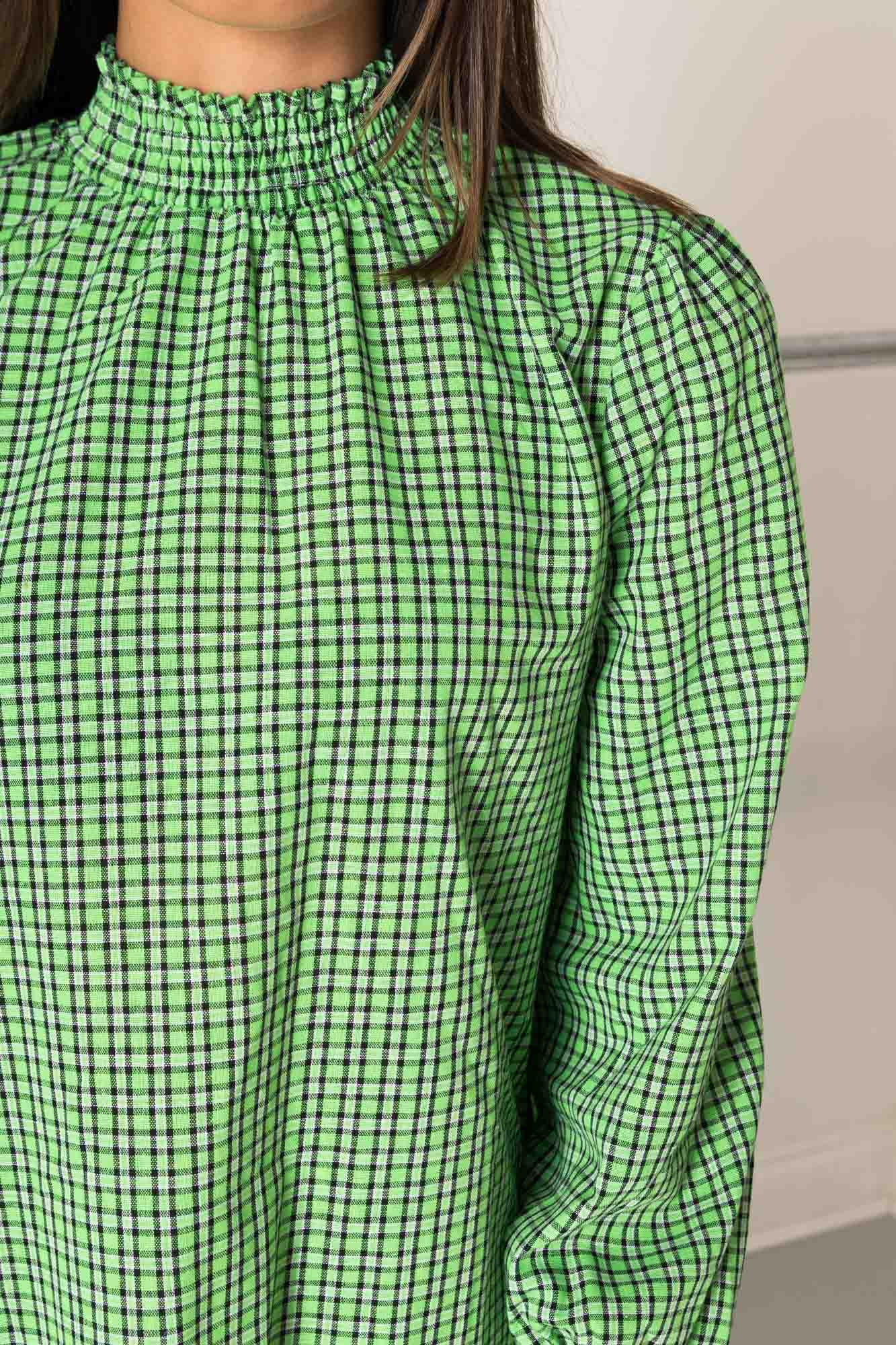 Daisy Street Gingham Smock Style Dress in Lime Green