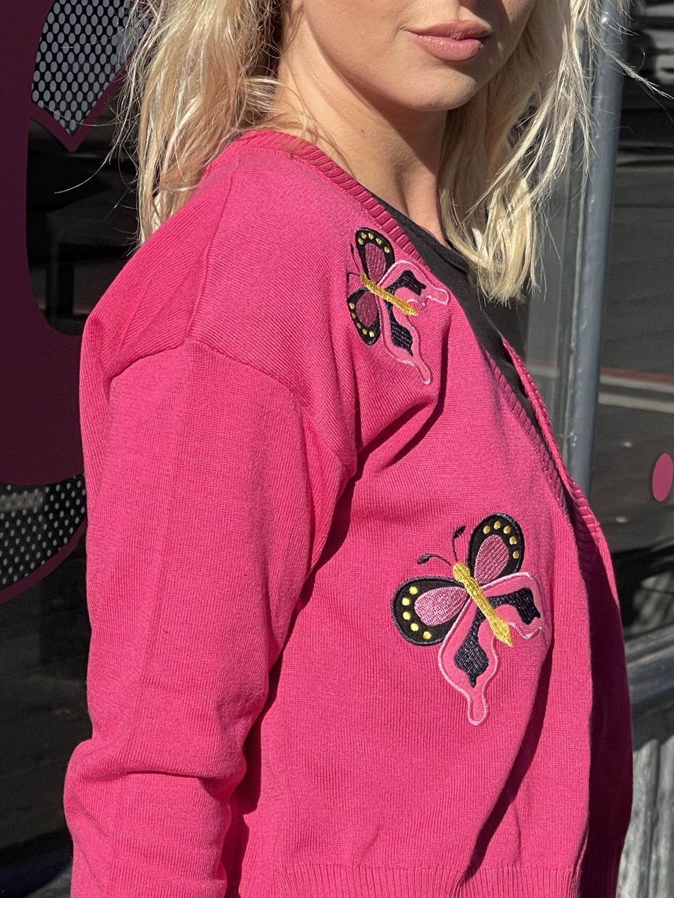 Daisy Street Fluorescent Pink Butterfly Cardigan