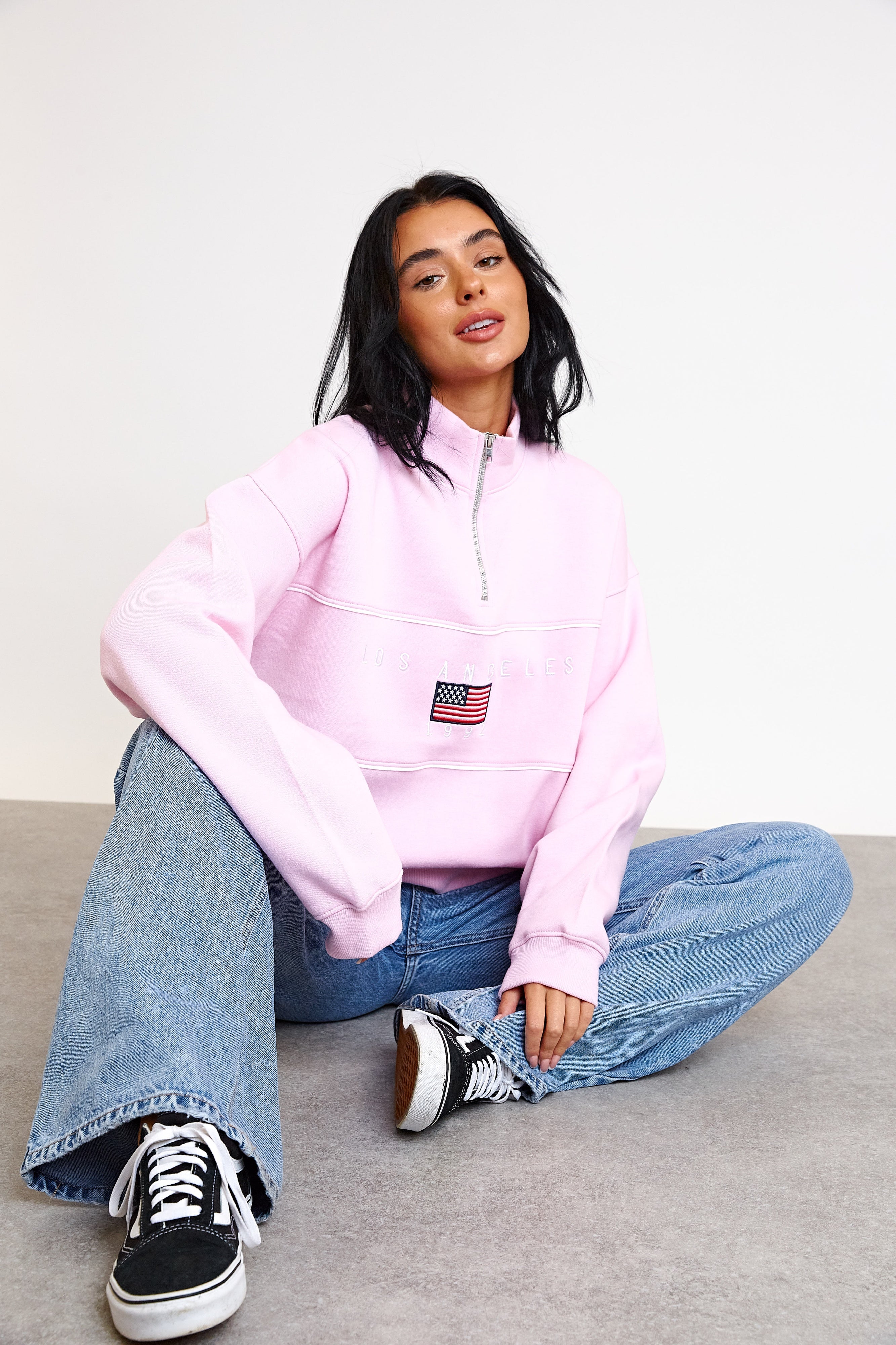 Daisy Street 3/4 Zip Pink LA Sweater