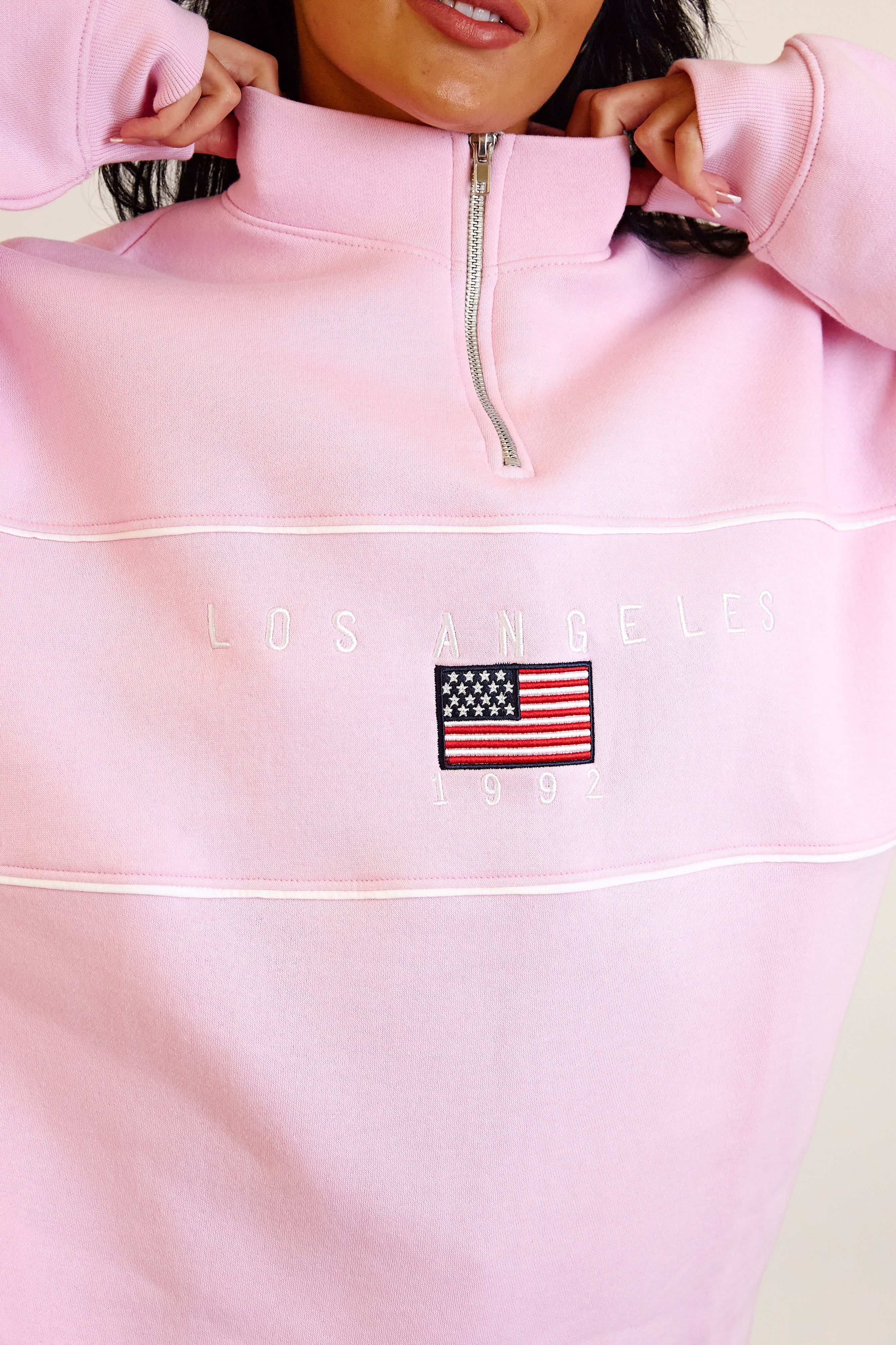 Daisy Street 3/4 Zip Pink LA Sweater