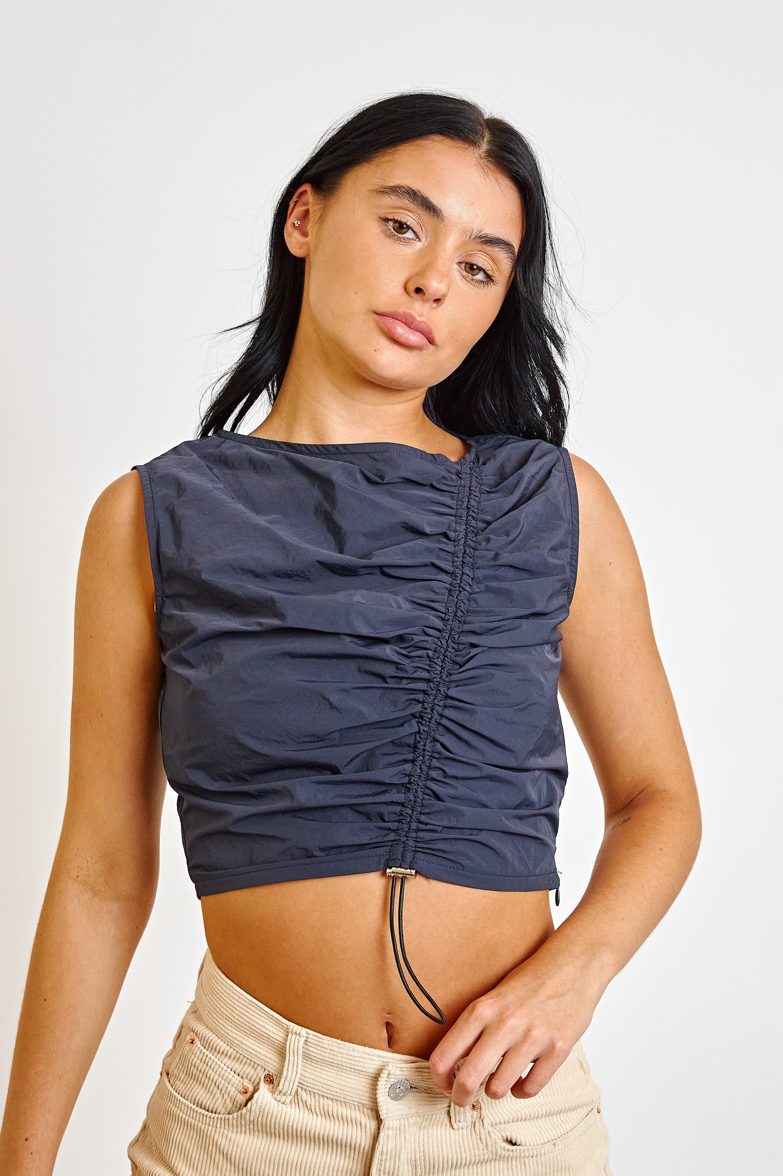 Daisy Street Asymmetric Ruched Crop Top