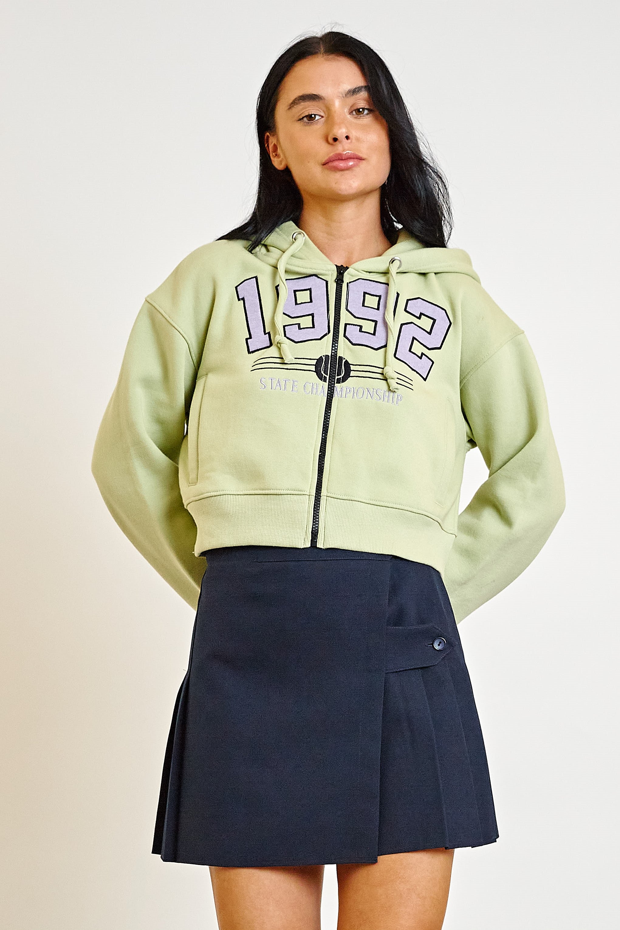 Daisy Street 1992 Applique Zip Front Hoodie