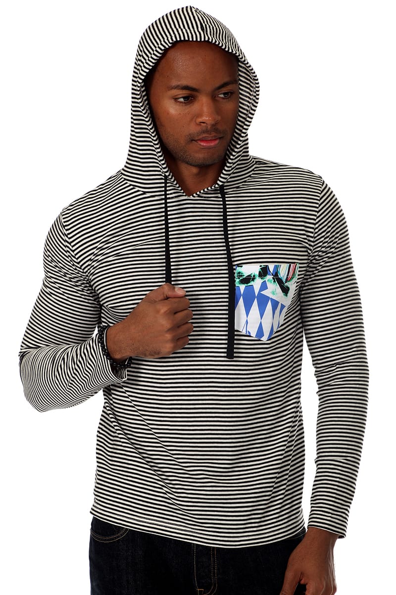 00 Nothing Black Stripe Blue Panther Hooded Shirt