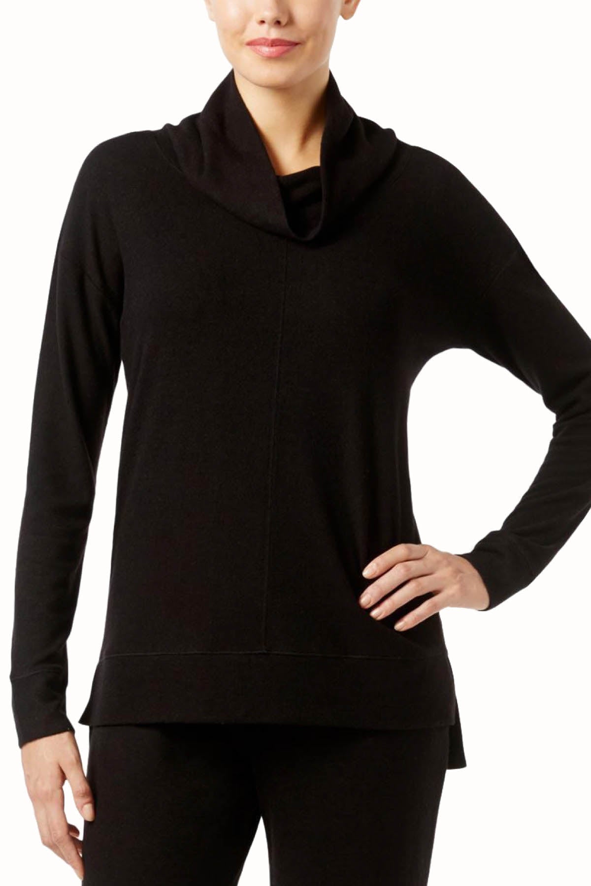 Alfani Intimates Black Brushed Fleece Cowl-Neck Pajama Top