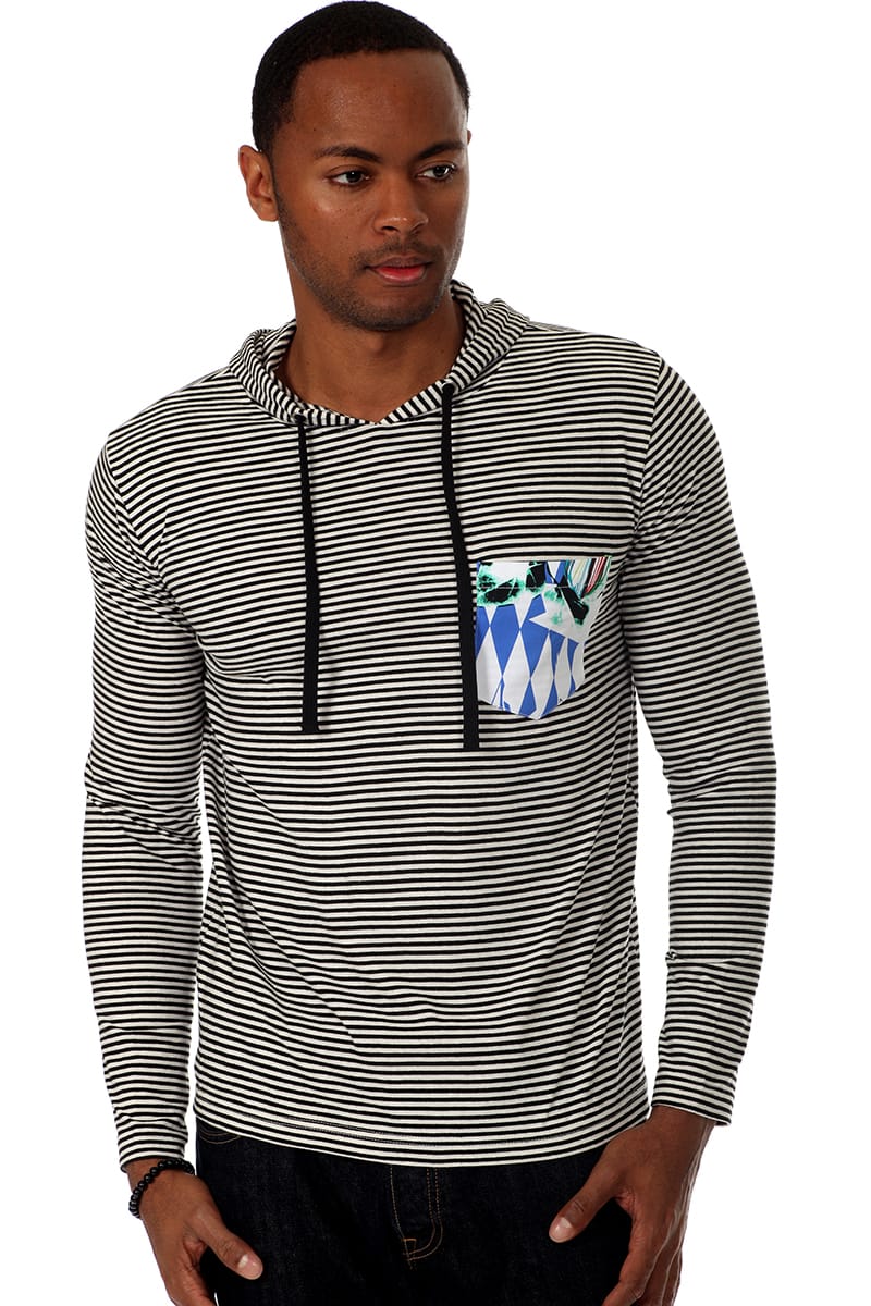 00 Nothing Black Stripe Blue Panther Hooded Shirt