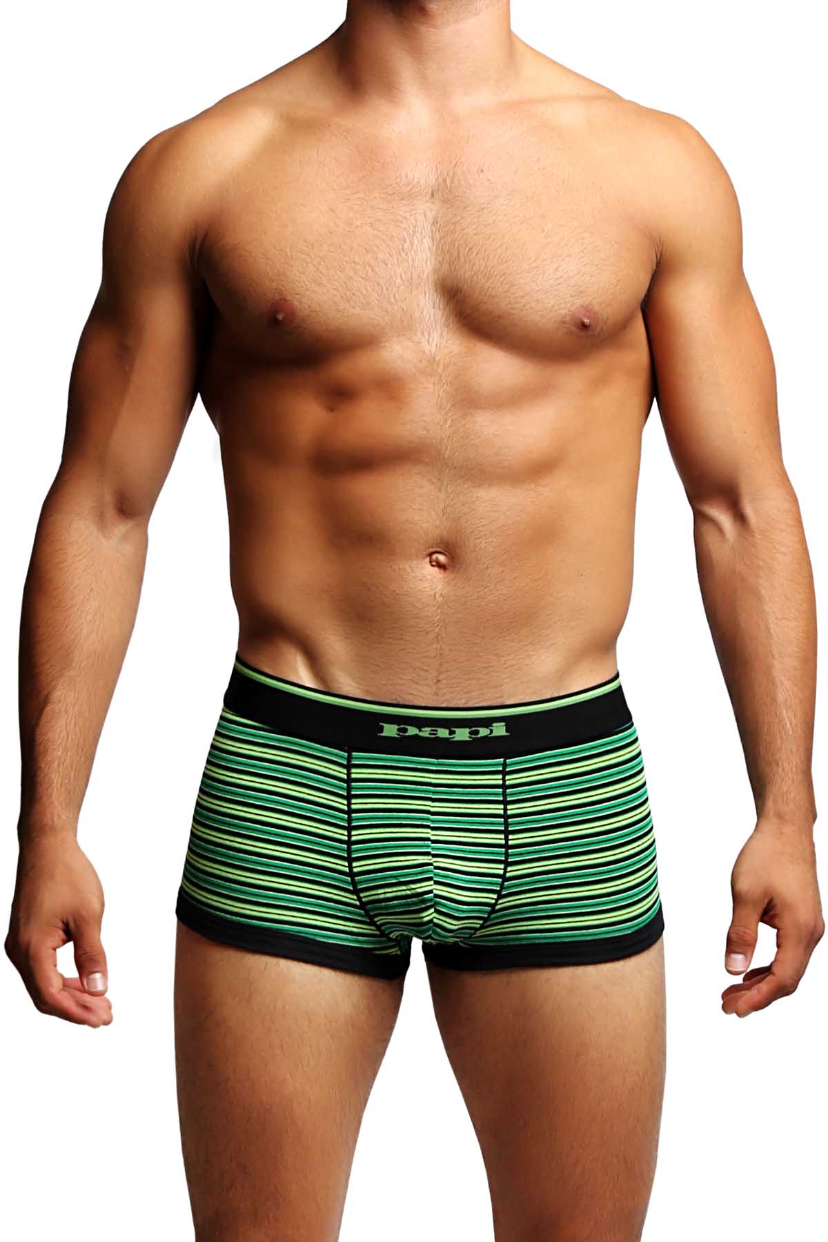 2-Pack Papi Black & Green Stripes Stretch Brazilian Trunks