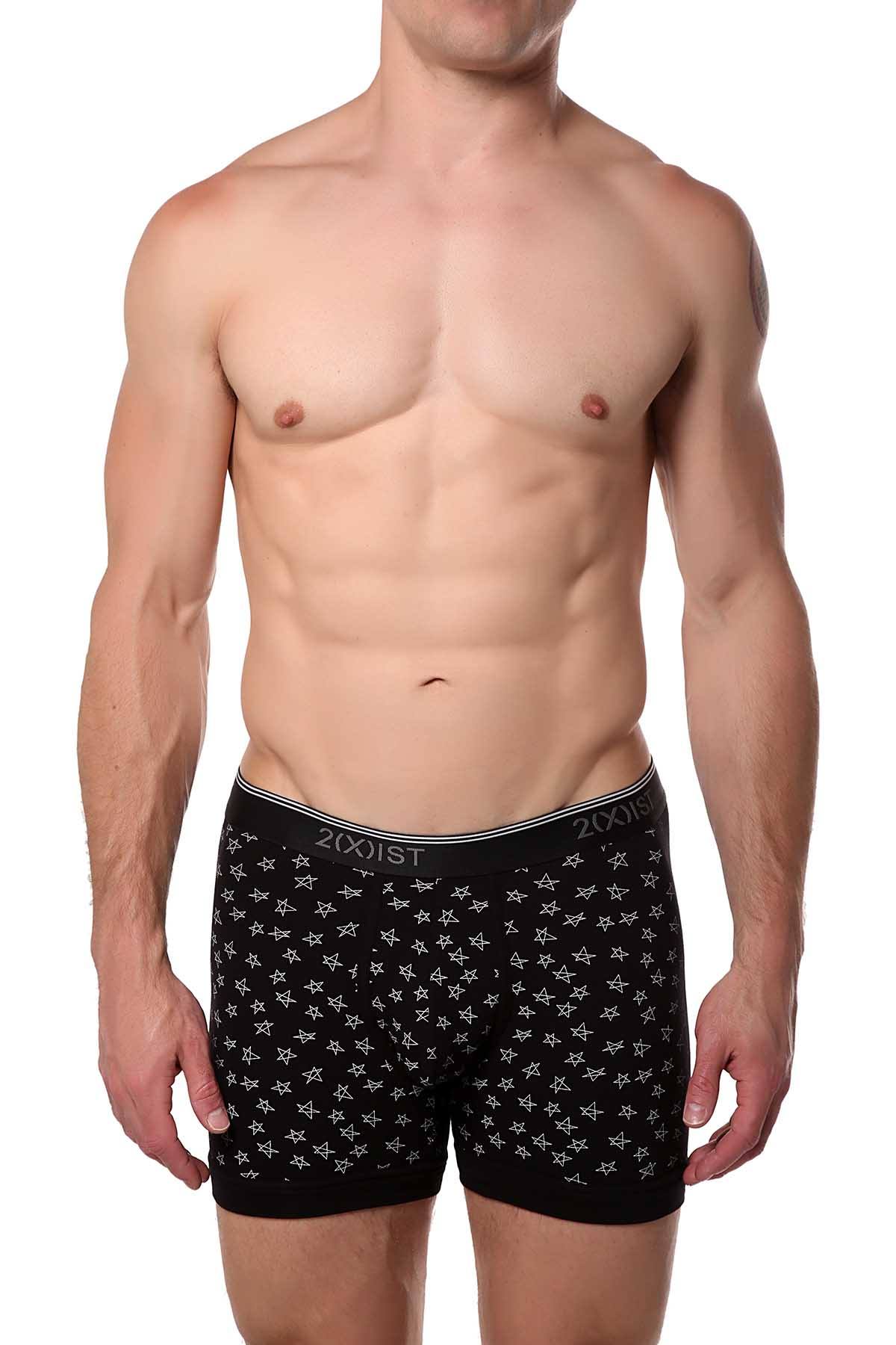 2(X)IST Black Sketched-Stars Printed Essential Cotton-Stretch Boxer Brief