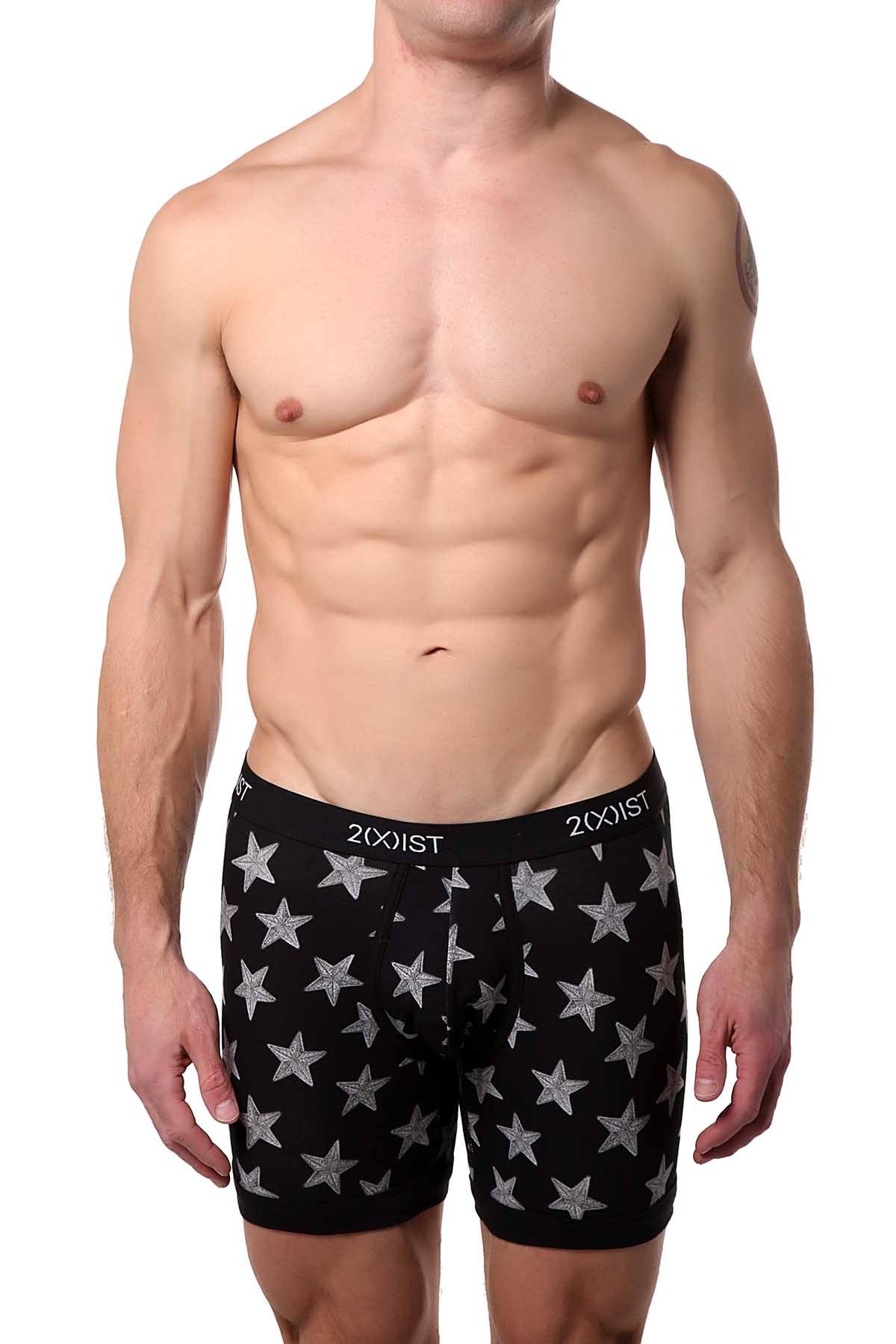 2(X)IST Black Star-Patch Print Graphic Cotton Boxer Brief