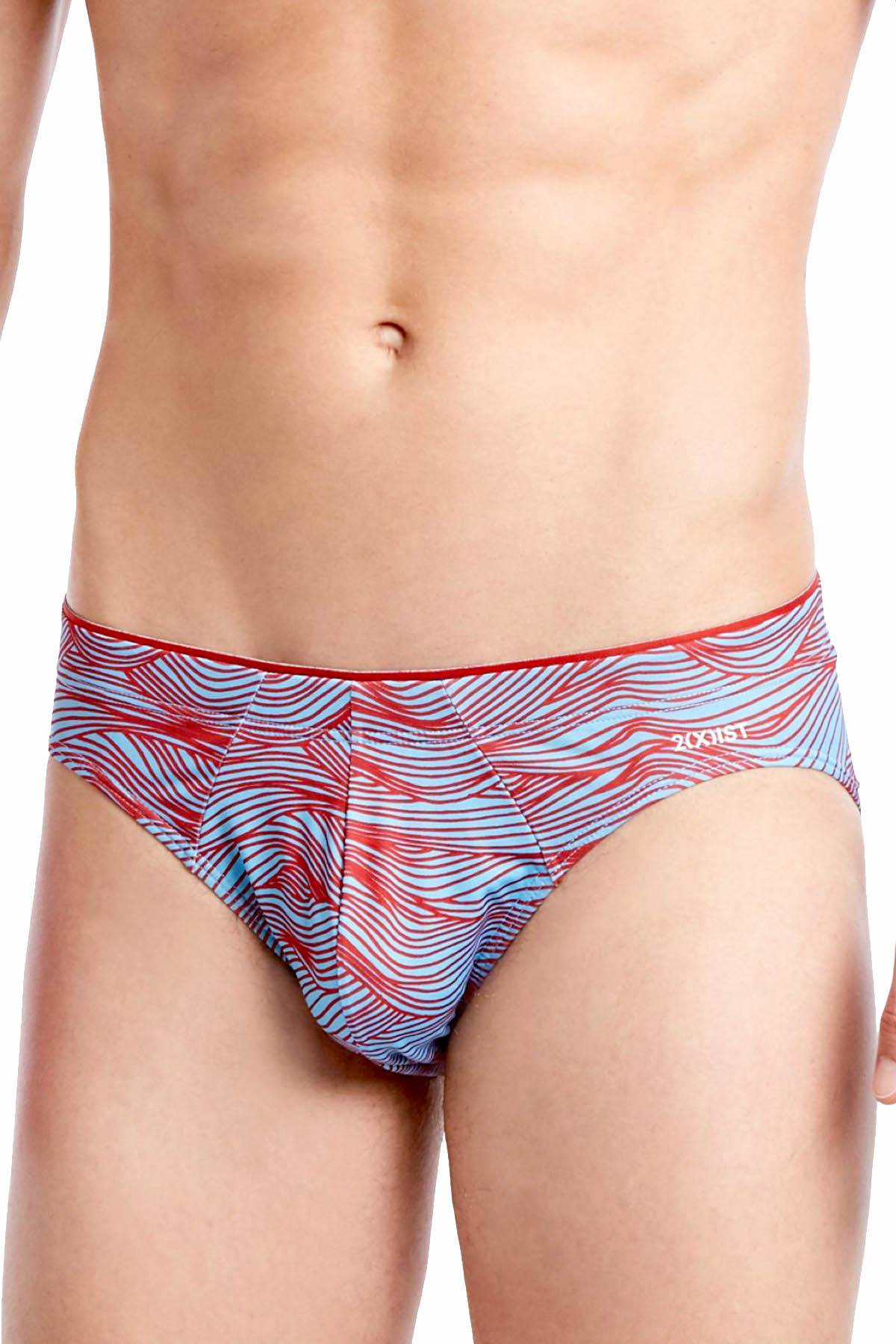 2(X)IST Blue/Red Wave-Printed Sliq Micro Brief