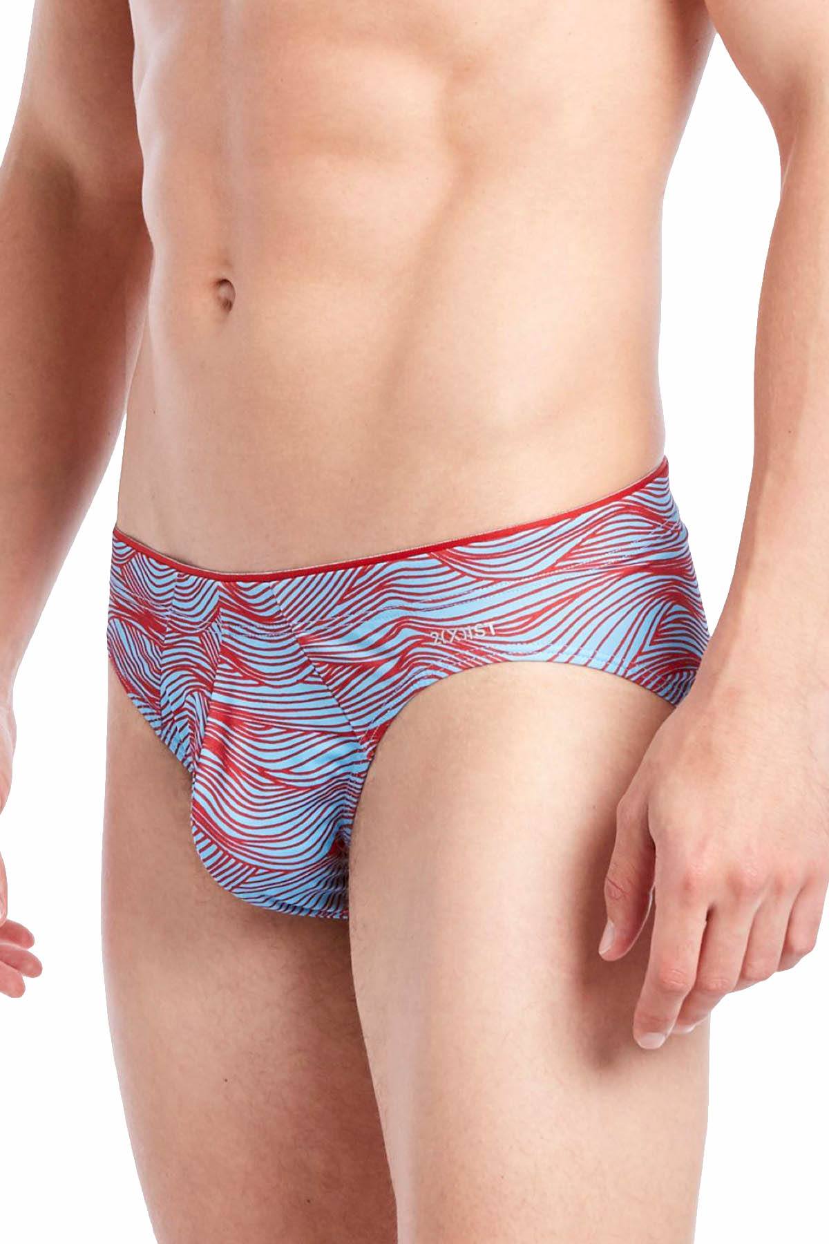 2(X)IST Blue/Red Wave-Printed Sliq Micro Brief