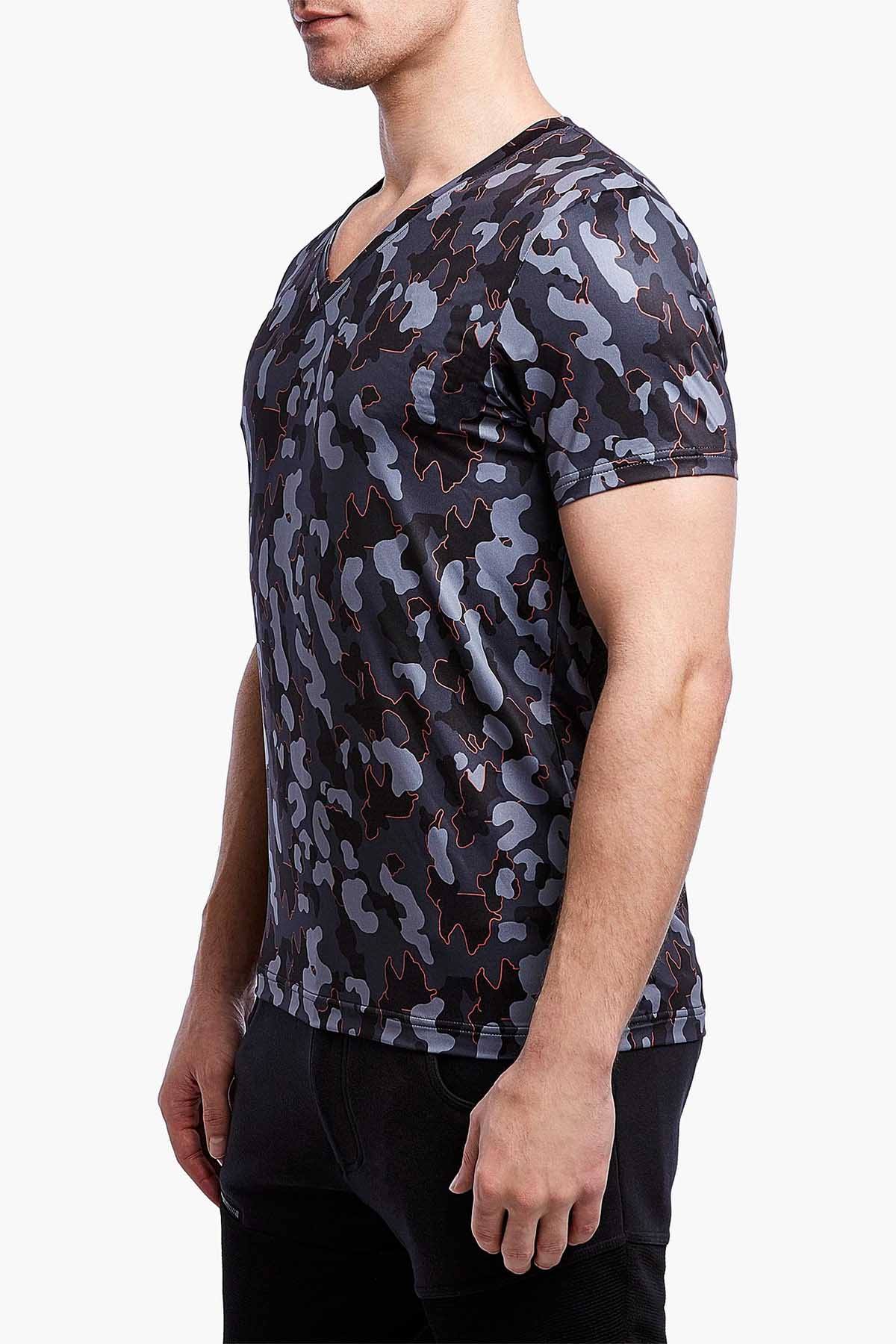 2(X)IST Charcoal/Golden-Poppy Pop-Camo Military Sport Mesh V-Neck Tee