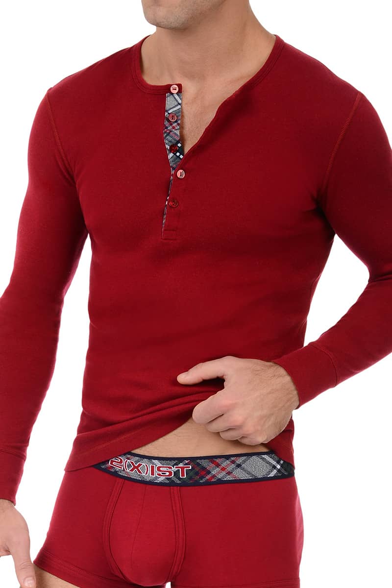 2(X)IST Cranberry Tartan Long Sleeve Henley