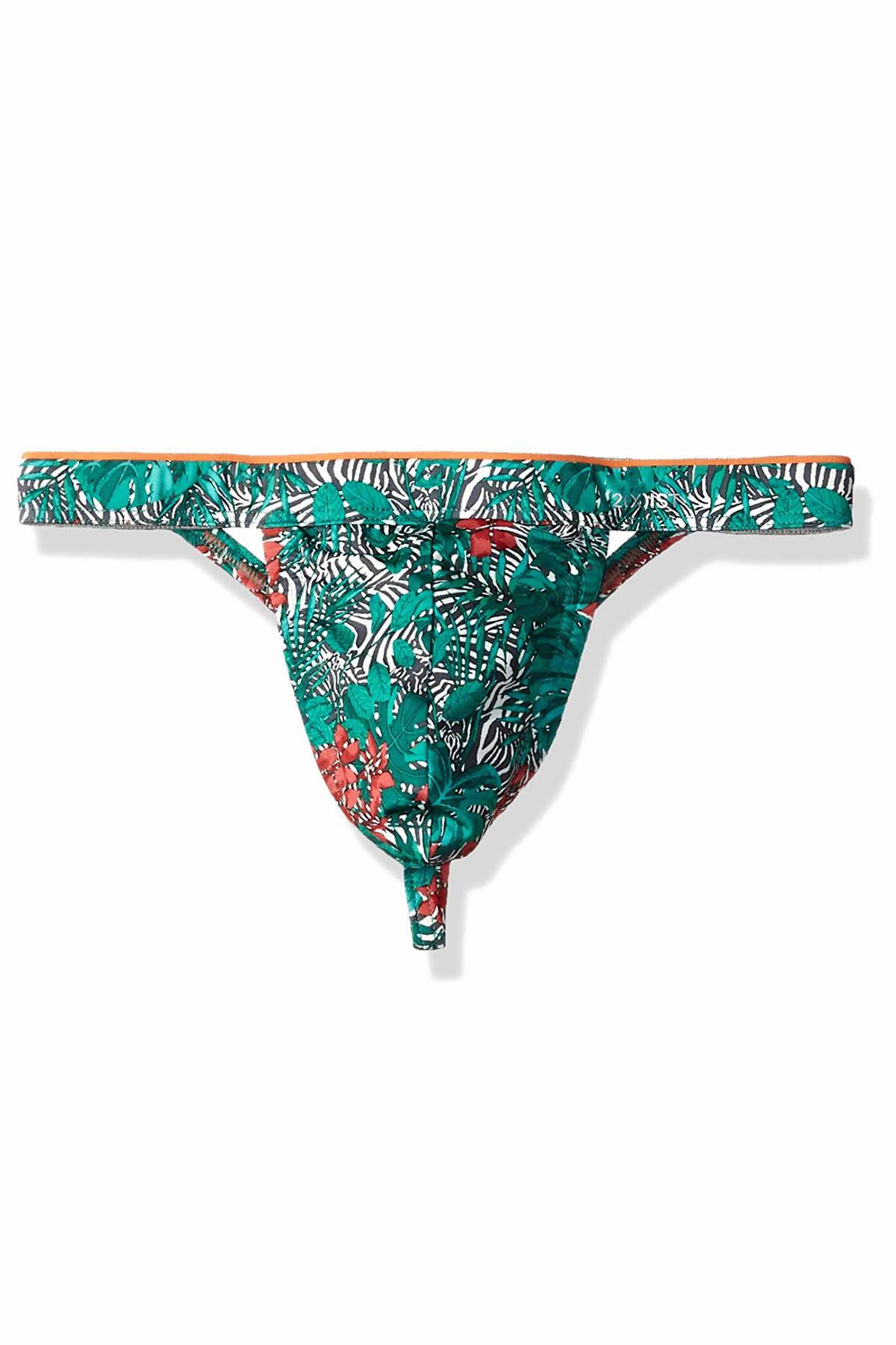 2(X)IST Green Floral/Zebra-Print Sliq-Micro Y-Back Thong