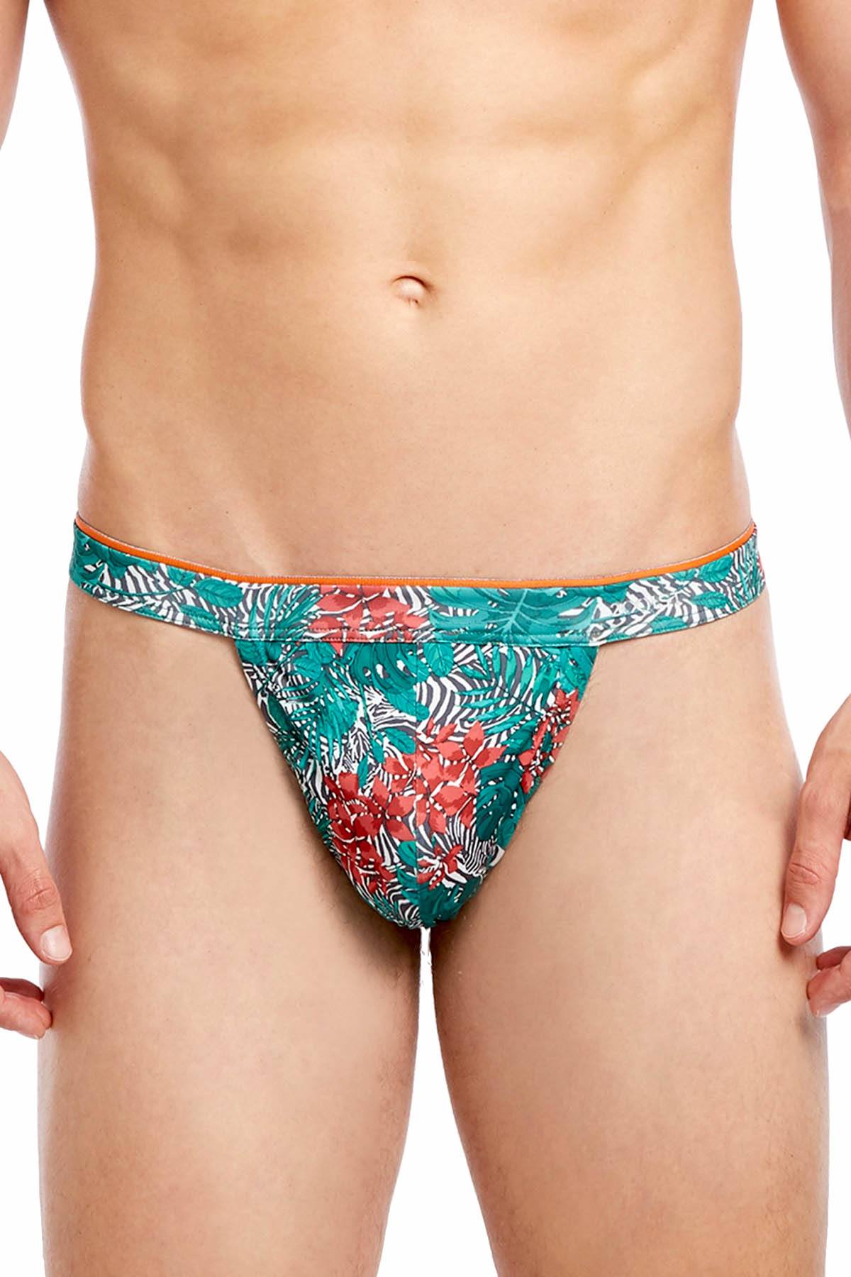 2(X)IST Green Floral/Zebra-Print Sliq-Micro Y-Back Thong