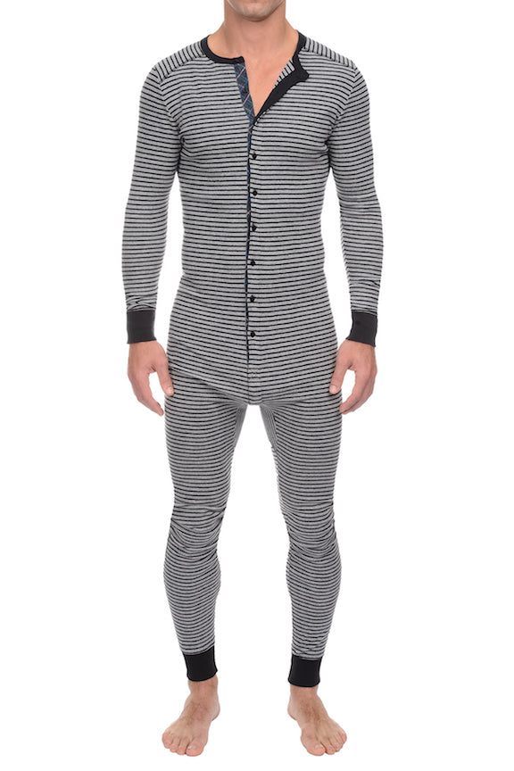 2(X)IST Grey & Black Stripe Union Suit | CheapUndies