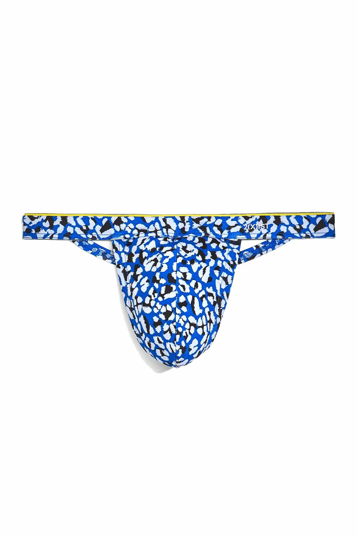 2(X)IST Lapis-Blue Cheetah-Print Sliq-Micro Y-Back Thong