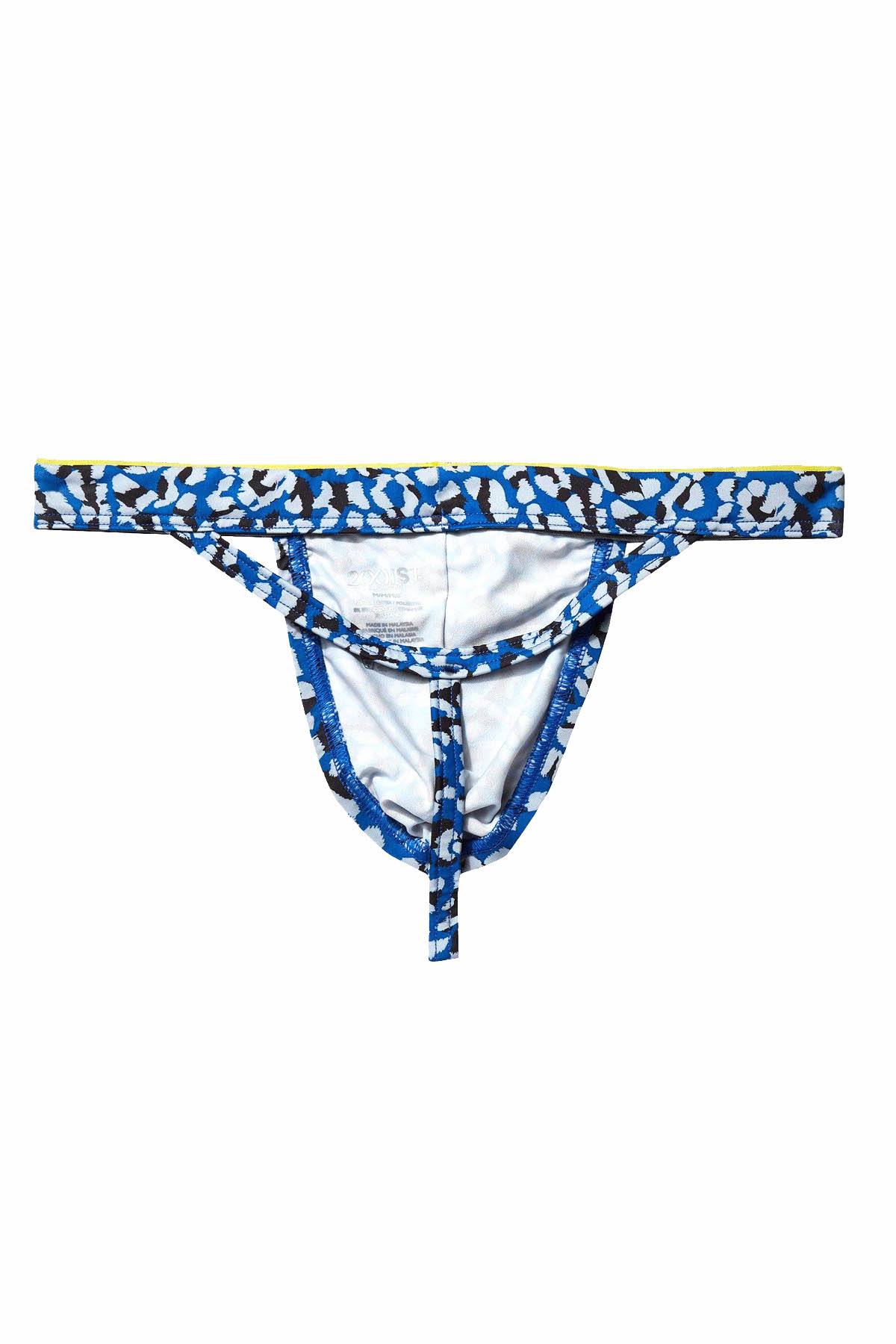 2(X)IST Lapis-Blue Cheetah-Print Sliq-Micro Y-Back Thong