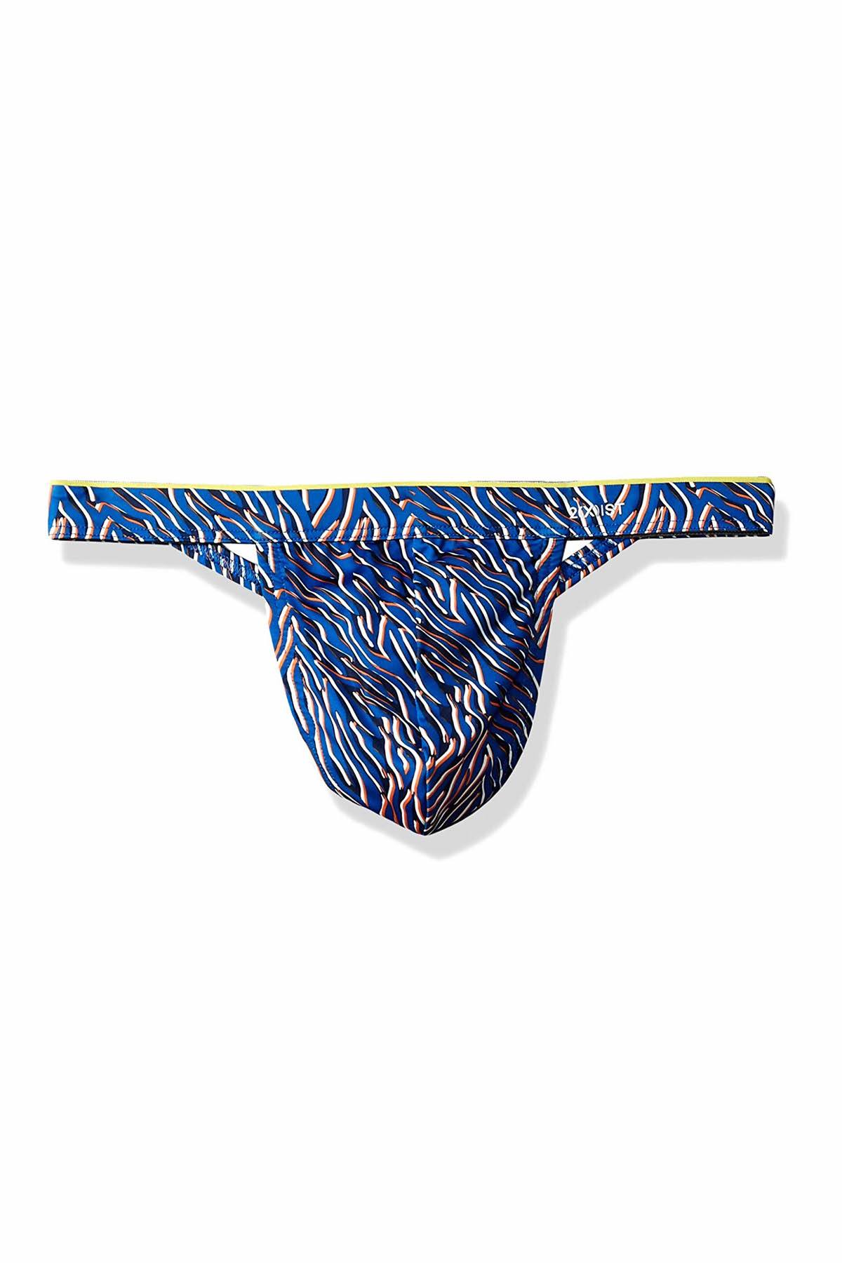 2(X)IST Lapis-Blue Layered Zebra-Print Sliq-Micro Y-Back Thong