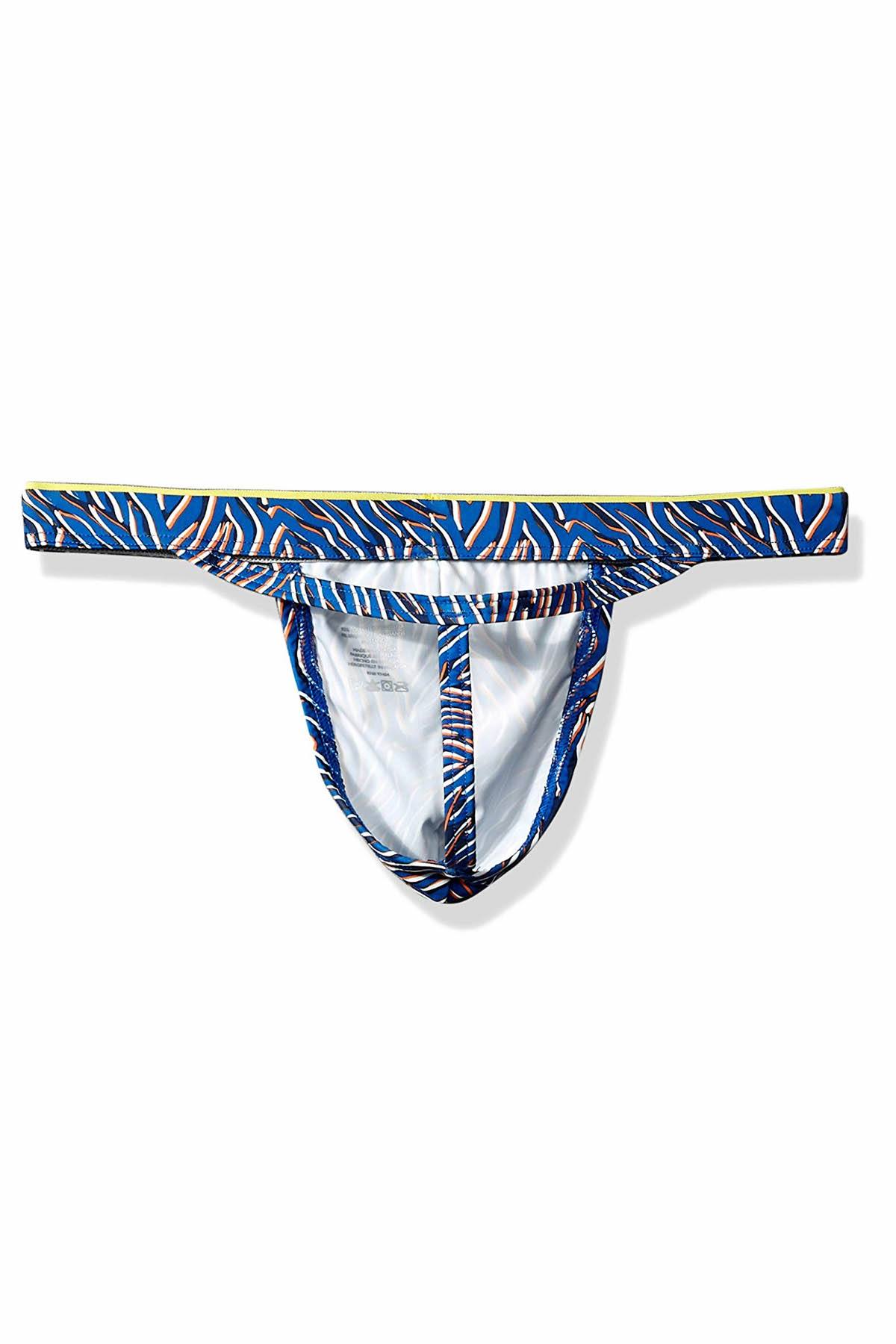 2(X)IST Lapis-Blue Layered Zebra-Print Sliq-Micro Y-Back Thong