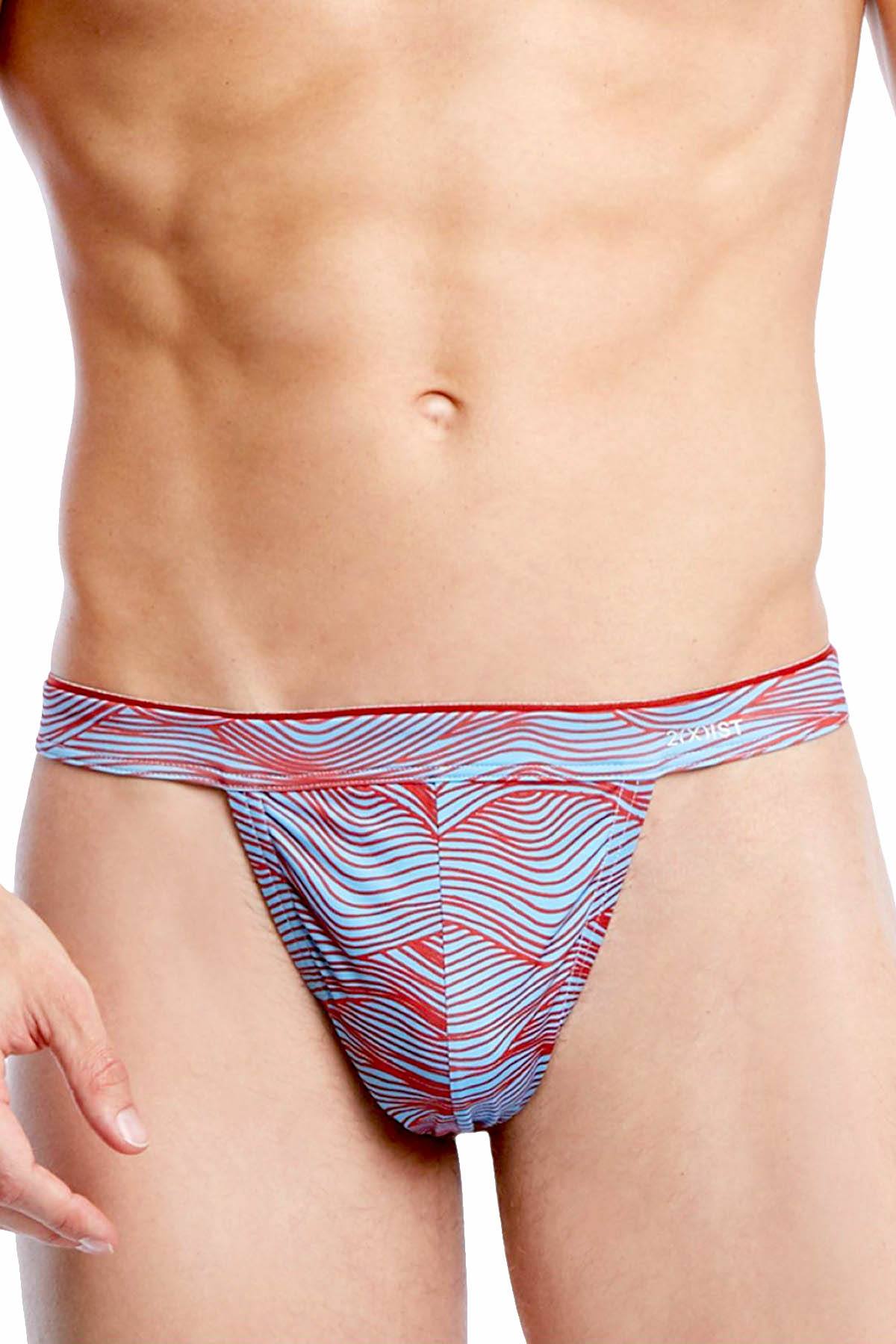 2(X)IST Light-Blue/Red Wave-Print Sliq-Micro Y-Back Thong