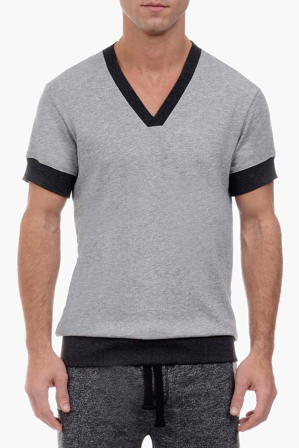 2(X)IST Light Heather Grey Short Sleeve V-Neck Sweatshirt