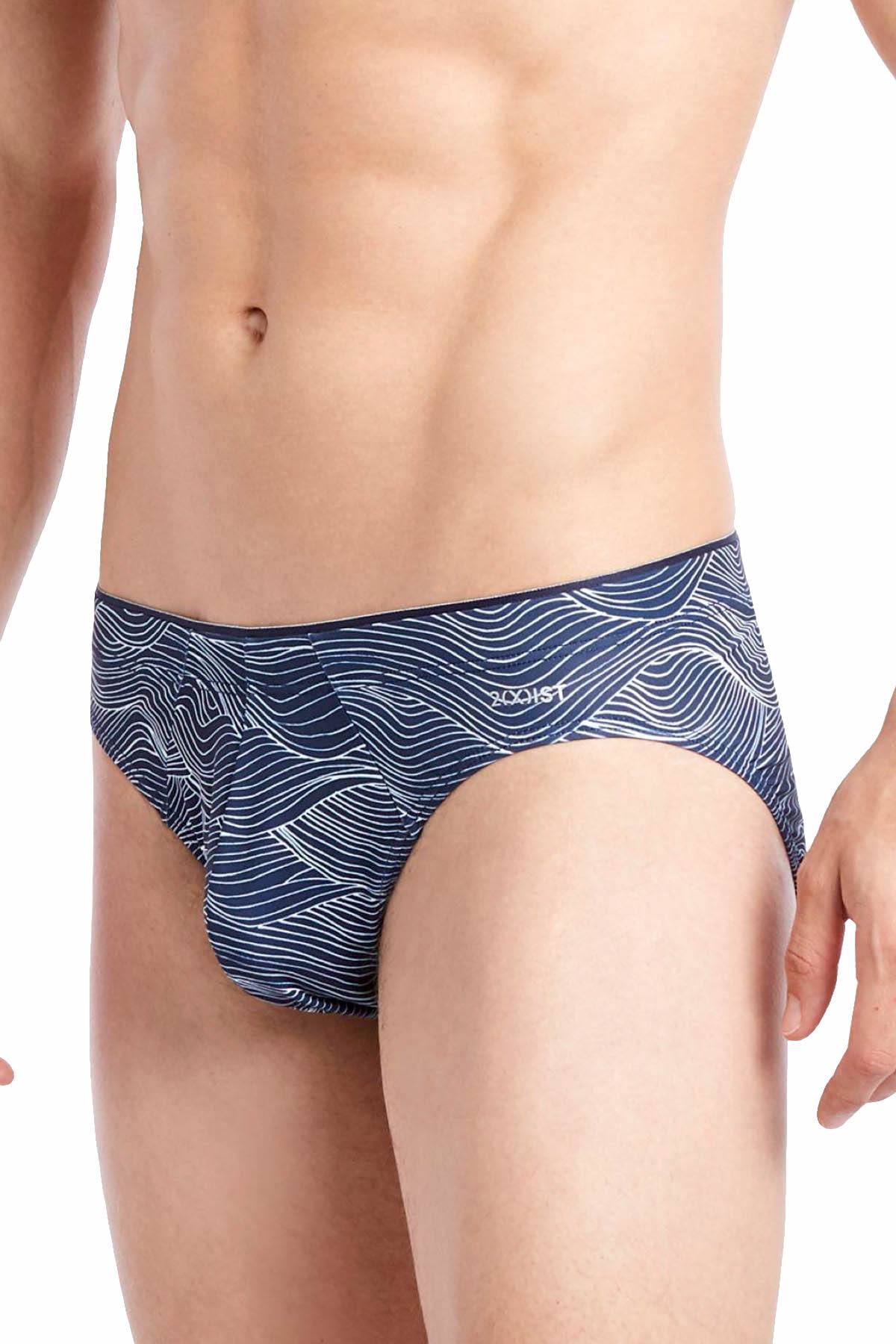 2(X)IST Navy/White Wave-Printed Sliq Micro Brief