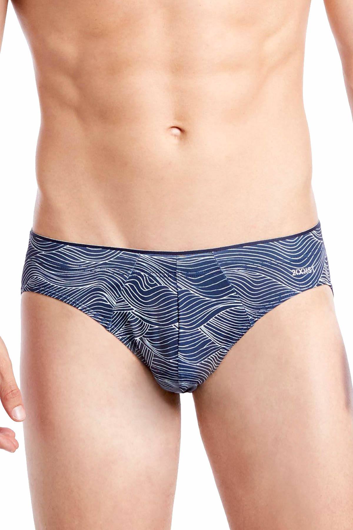 2(X)IST Navy/White Wave-Printed Sliq Micro Brief