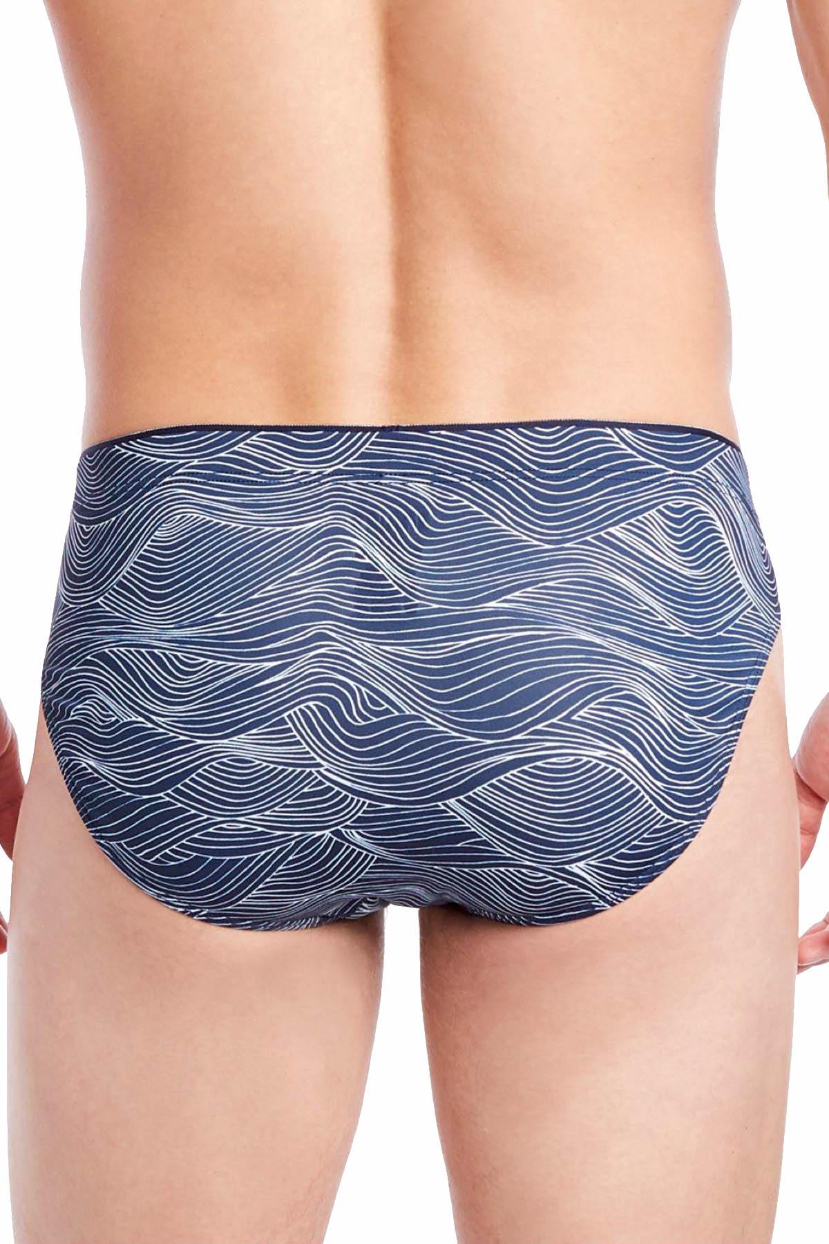 2(X)IST Navy/White Wave-Printed Sliq Micro Brief