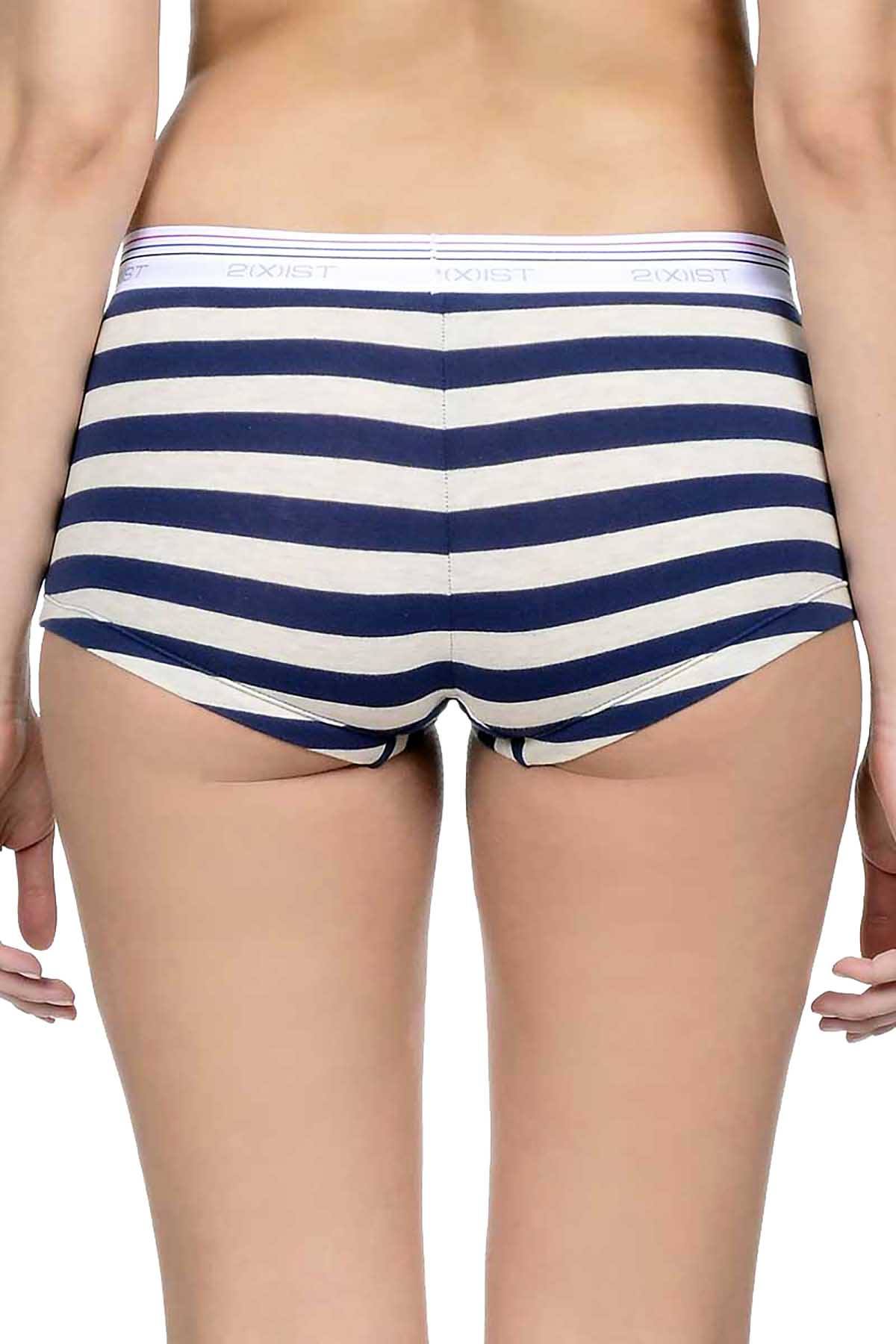 2(X)IST Oatmeal Heather Stripe Retro Cotton Boyshort