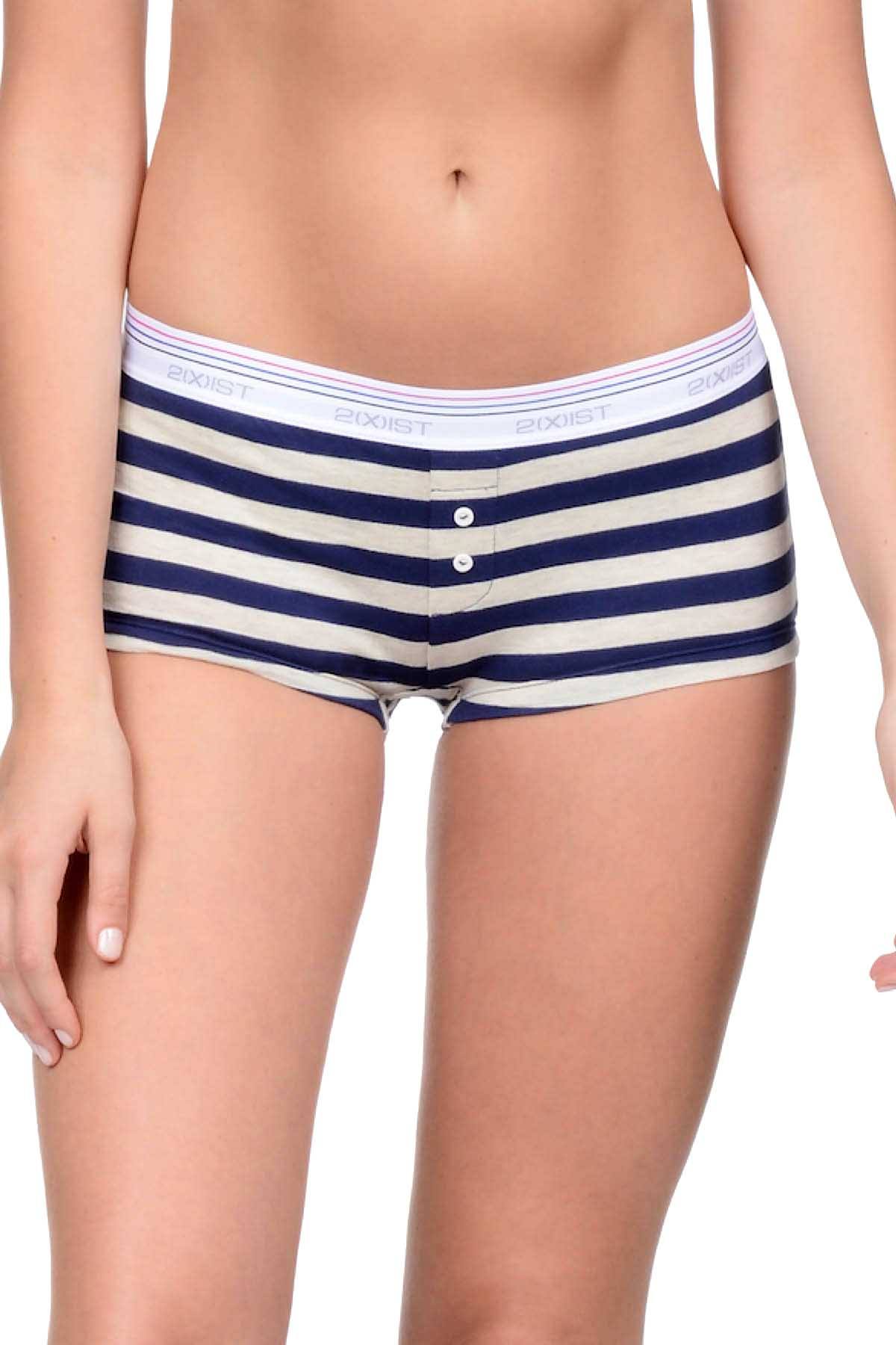 2(X)IST Oatmeal Heather Stripe Retro Cotton Boyshort