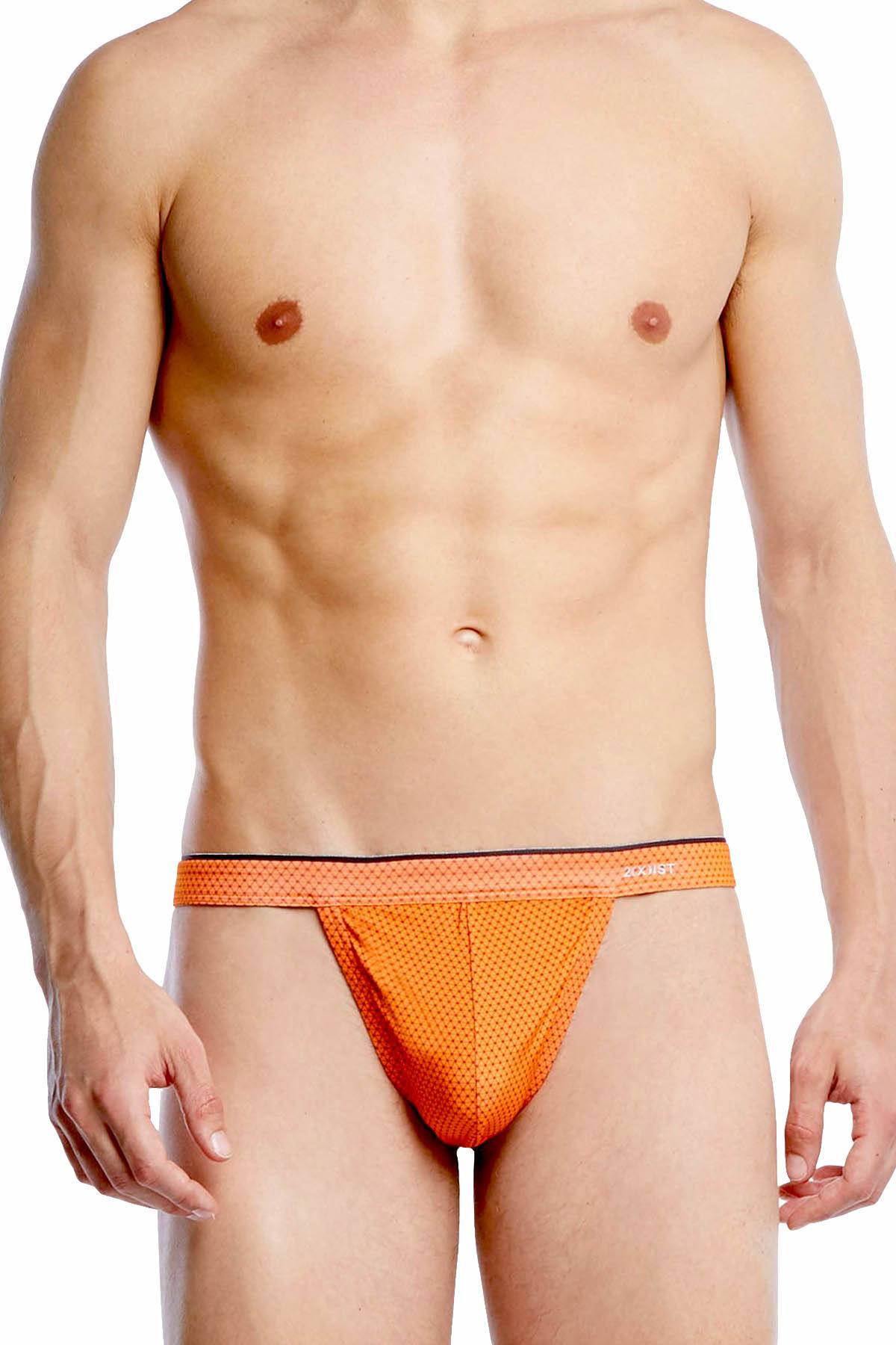 2(X)IST Orange/Charcoal Atom-Print Sliq-Micro Y-Back Thong