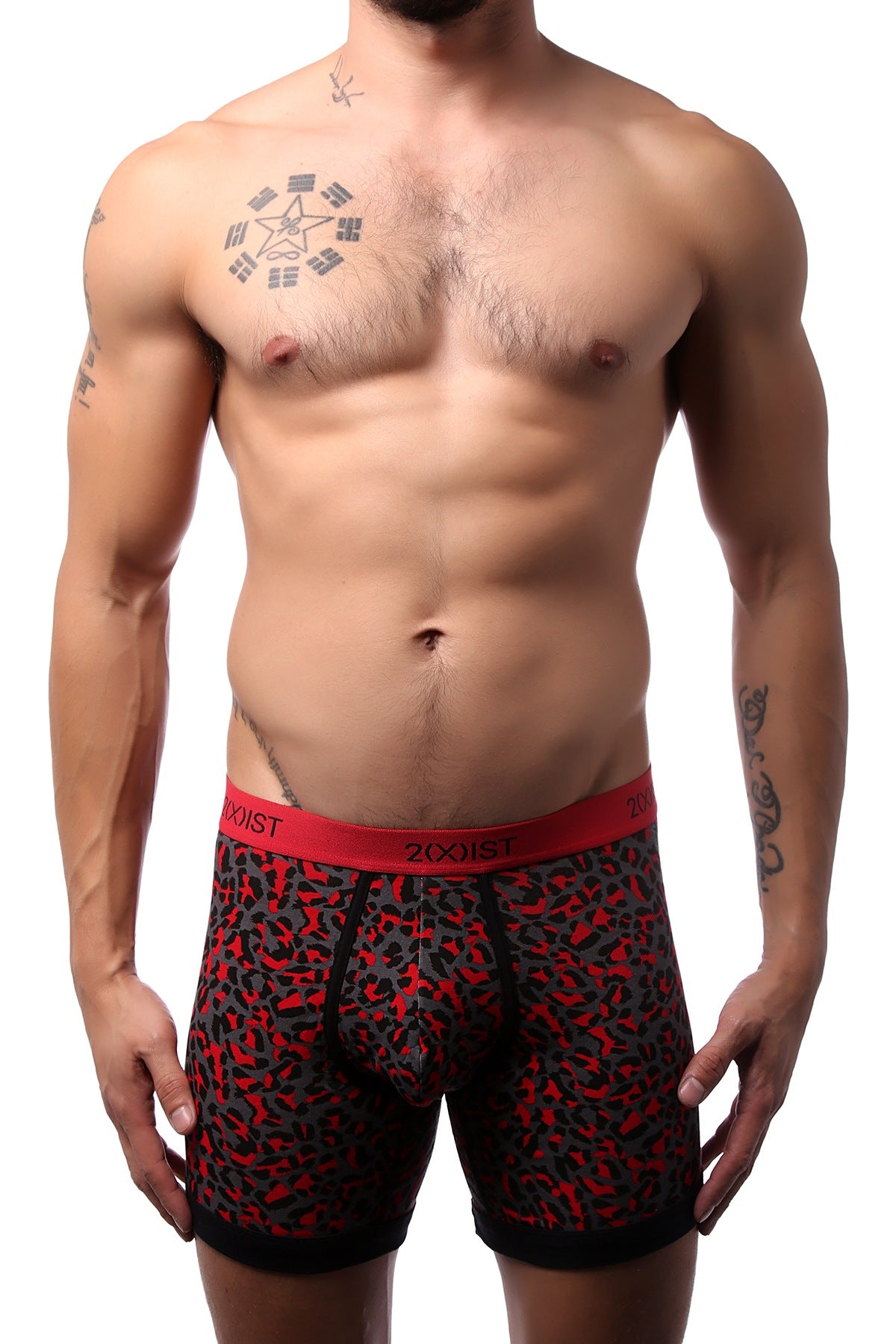 2(X)IST Red Cheetah Graphic Cotton Boxer Brief