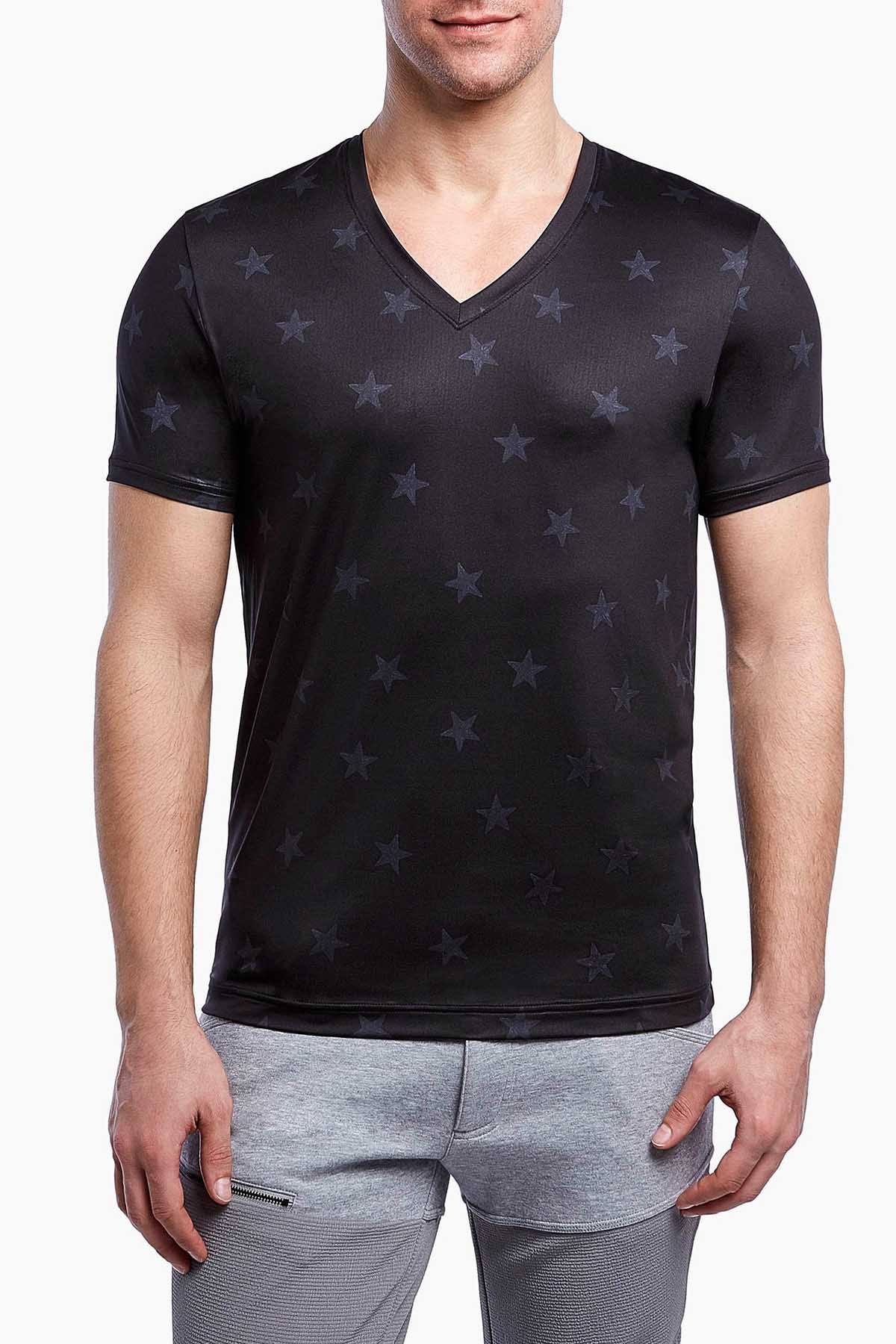 2(X)IST Star-Patch Print Mesh Performance V-Neck Tee