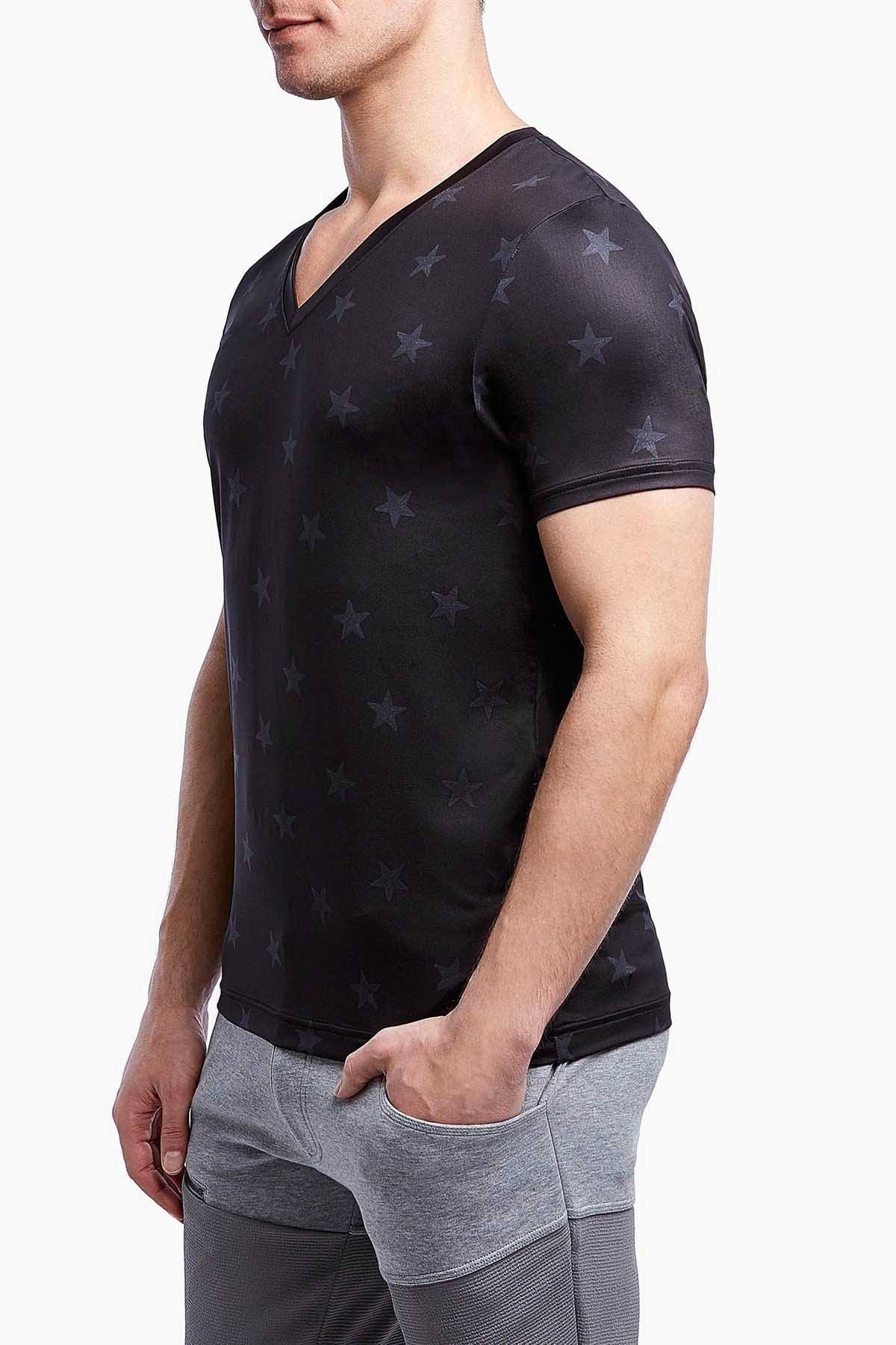 2(X)IST Star-Patch Print Mesh Performance V-Neck Tee