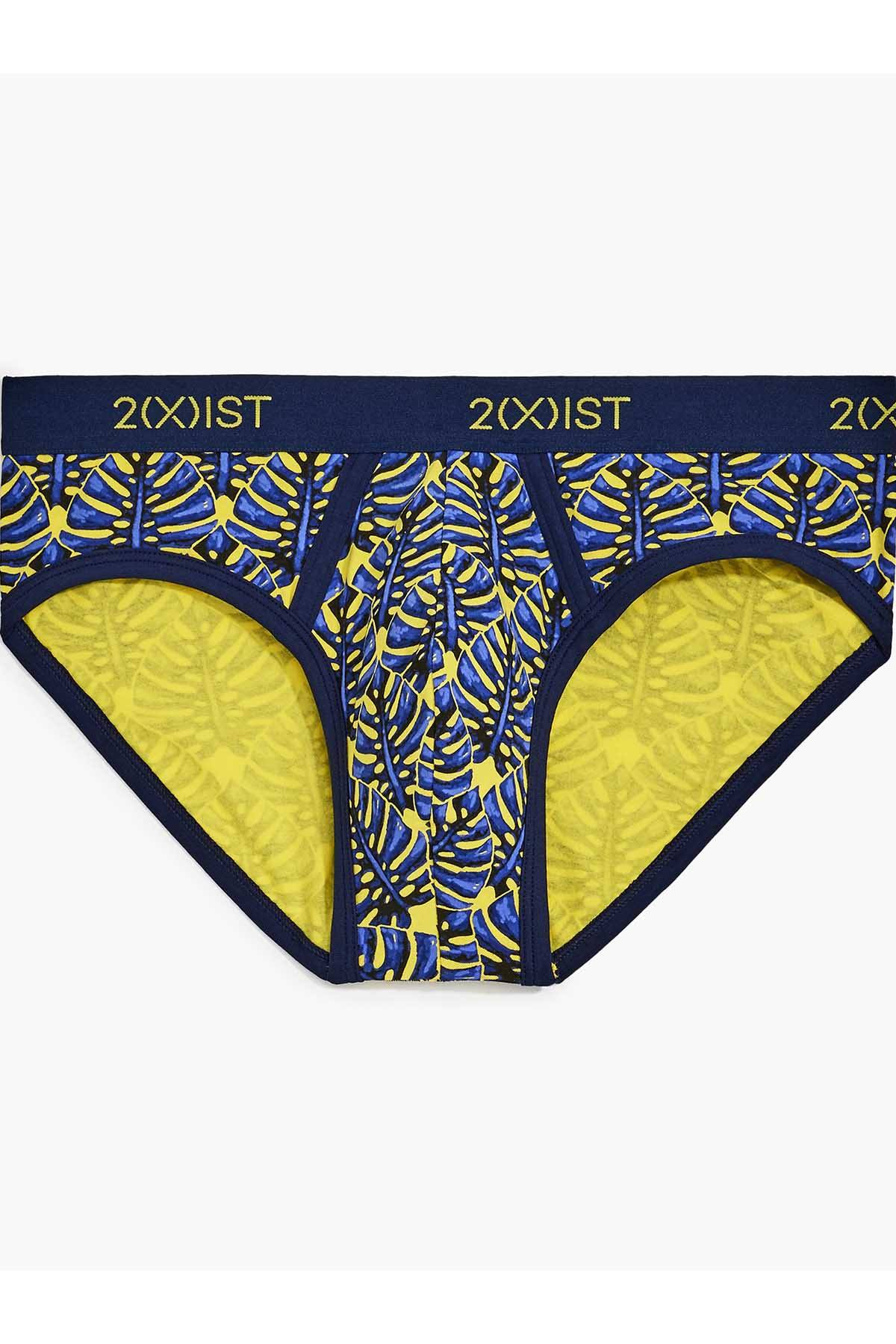 2(X)IST Vibrant-Yellow Palm-Print Graphic Cotton No-Show Brief