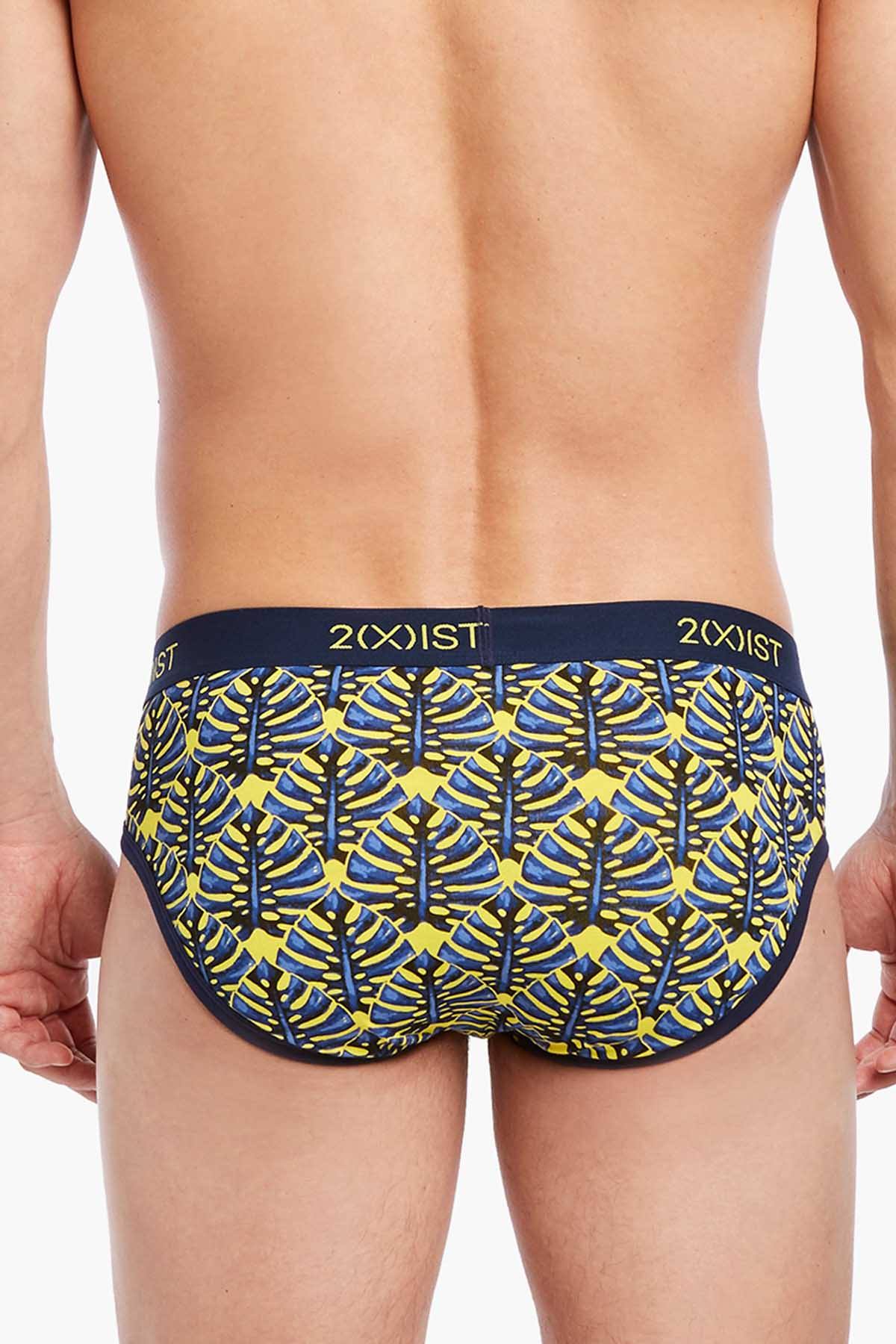 2(X)IST Vibrant-Yellow Palm-Print Graphic Cotton No-Show Brief