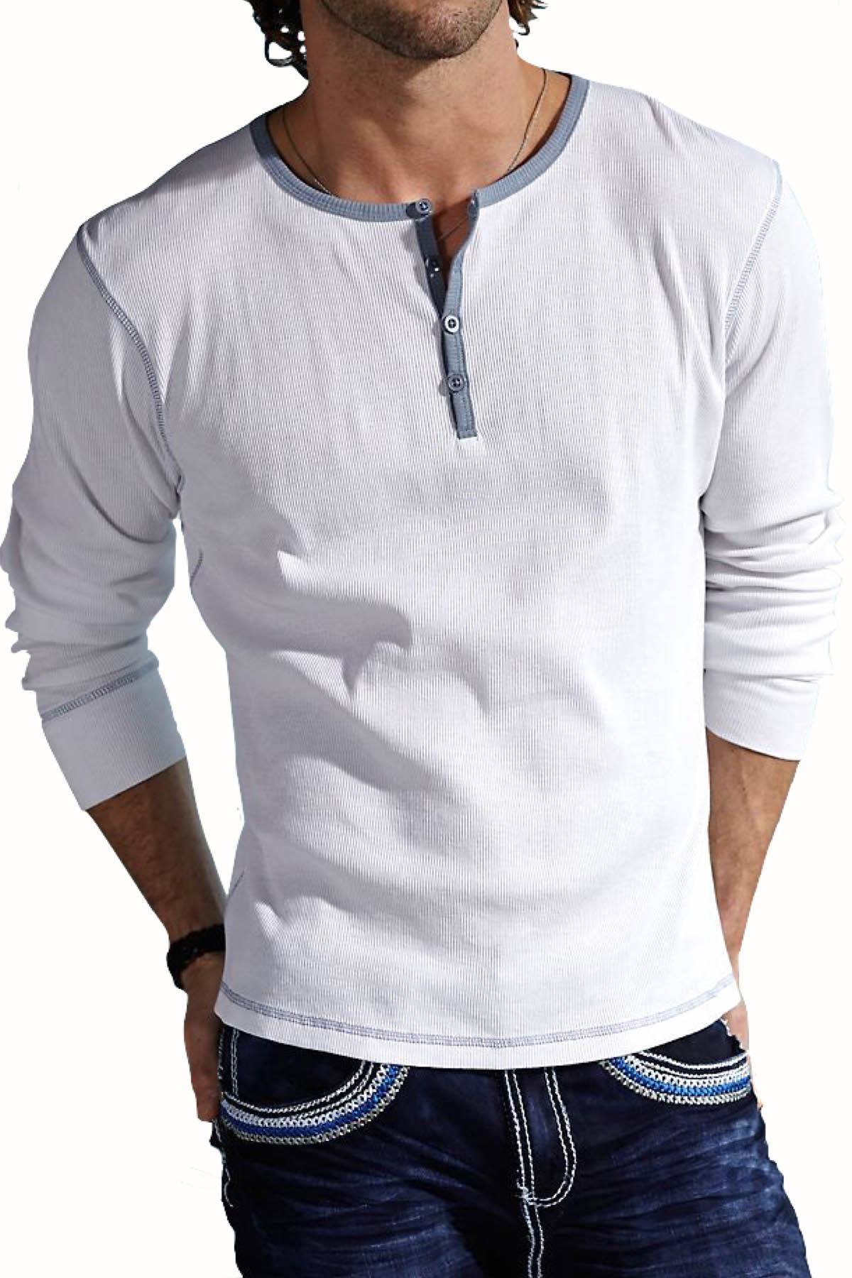 P.O.V. White Contrast Placket Henley – CheapUndies